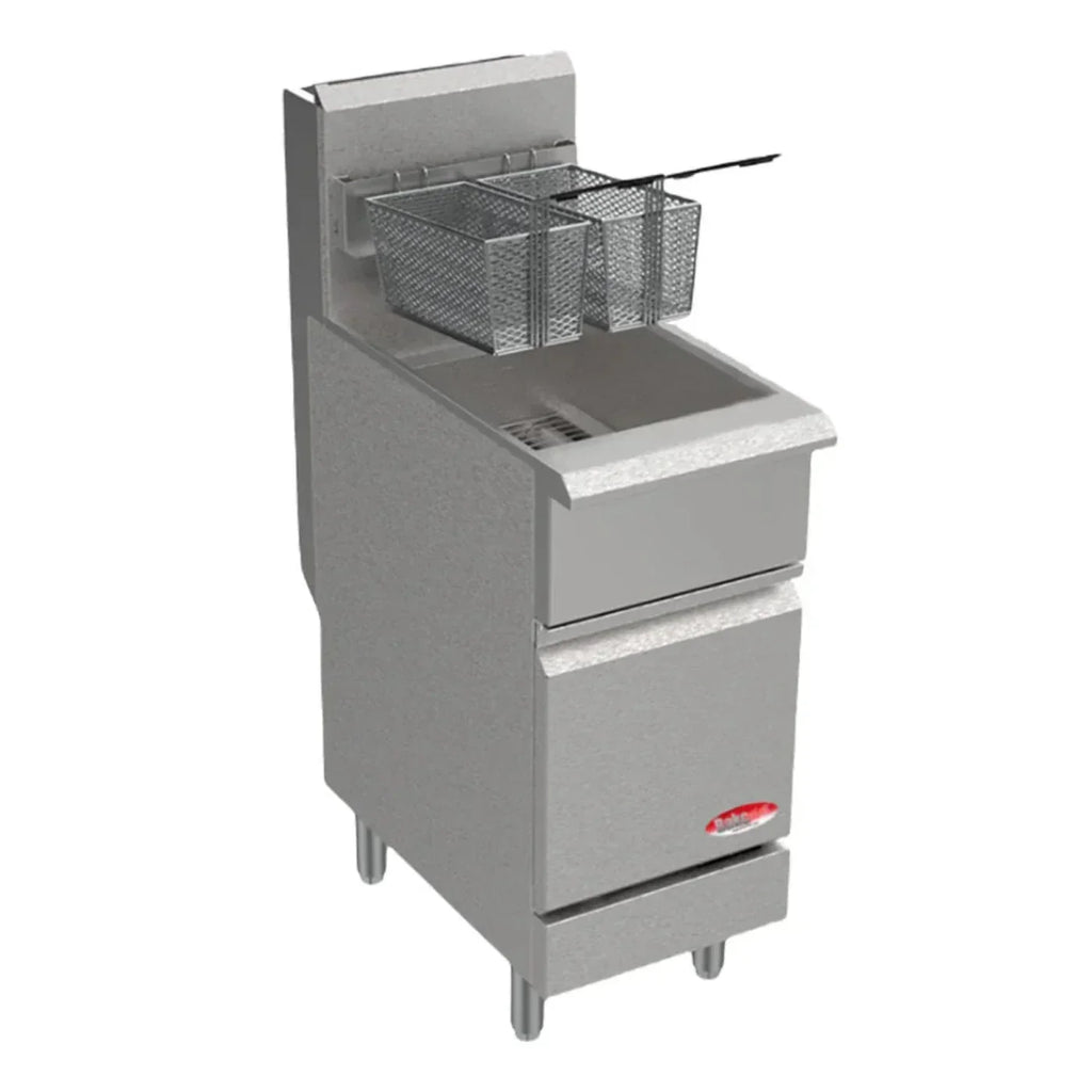 BakeMax 15.5" Natural Gas Fryer, Floor Model, 40 lb., 90,000 BTU - BAKEG40