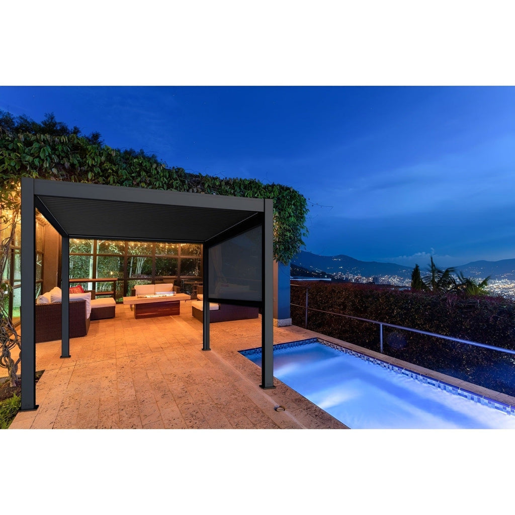 Bon Pergola Manual Wind Resistant Side Shade/Screen - Only for Villa Pergola (Add-on Only) - BP-MWRS-WH