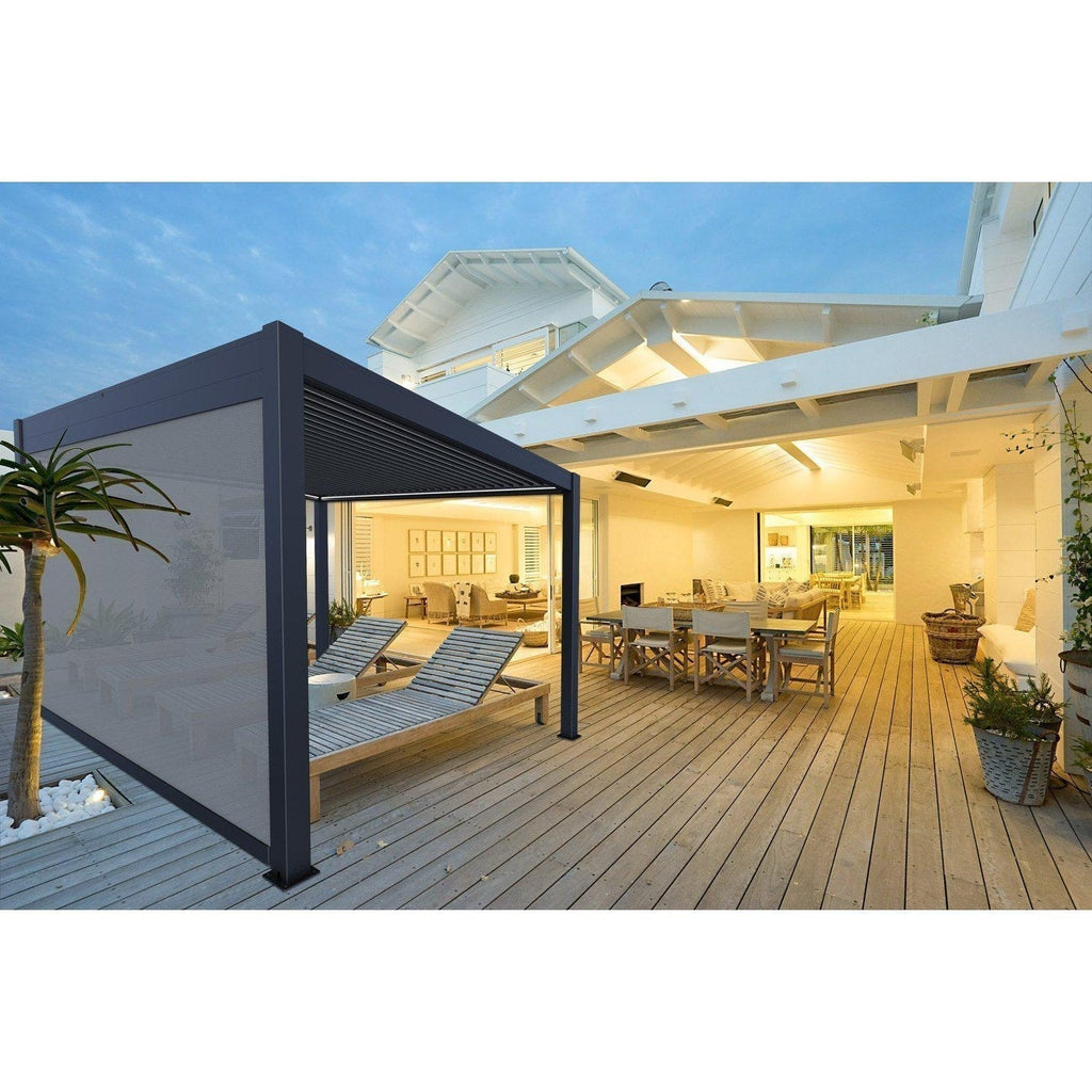 Bon Pergola Motorized Wind Resistant Side Shade/Screen - Only for Villa Pergola (Add-on Only) - BP-MOT-WRS-WH-10