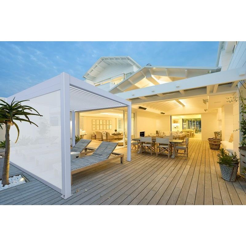 Bon Pergola Motorized Wind Resistant Side Shade/Screen - Only for Villa Pergola (Add-on Only) - BP-MOT-WRS-WH-10