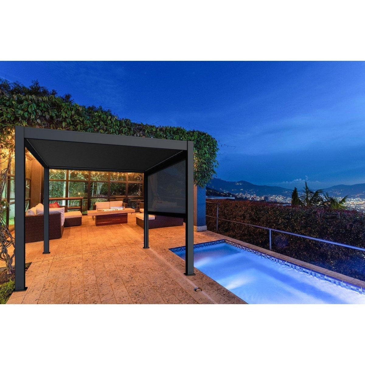 Bon Pergola Motorized Wind Resistant Side Shade/Screen - Only for Villa Pergola (Add-on Only) - BP-MOT-WRS-WH-10