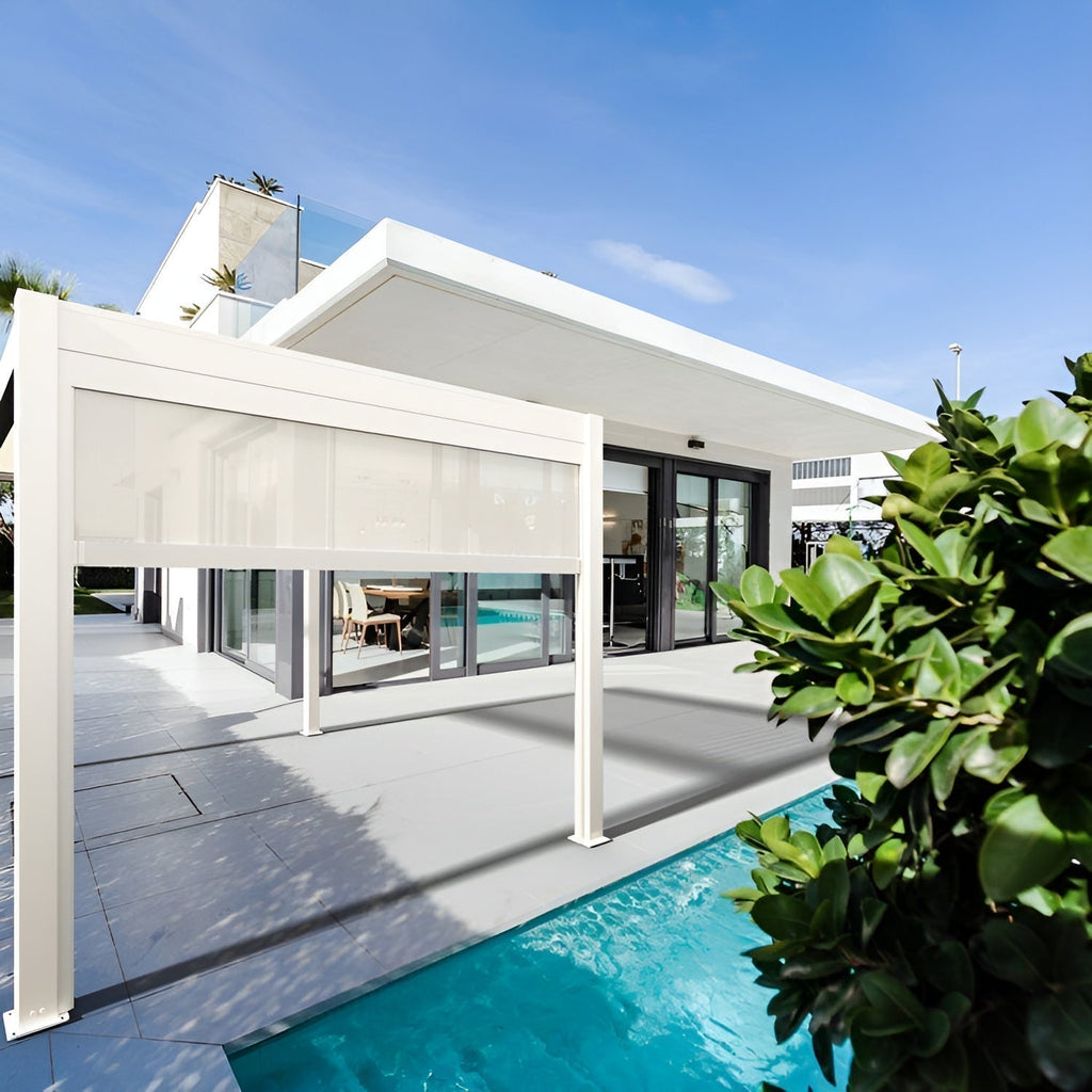 Bon Pergola Motorized Wind Resistant Side Shade/Screen - Only for Villa Pergola (Add-on Only) - BP-MOT-WRS-WH-10