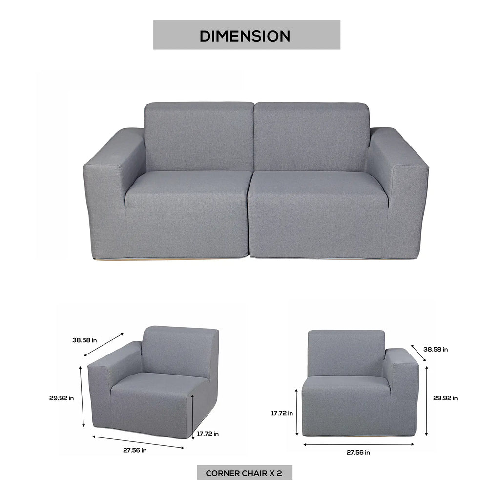 Deko Living 2 Piece Seating Gray Compressed Foam Sectional Sofa  - CIF50017SET
