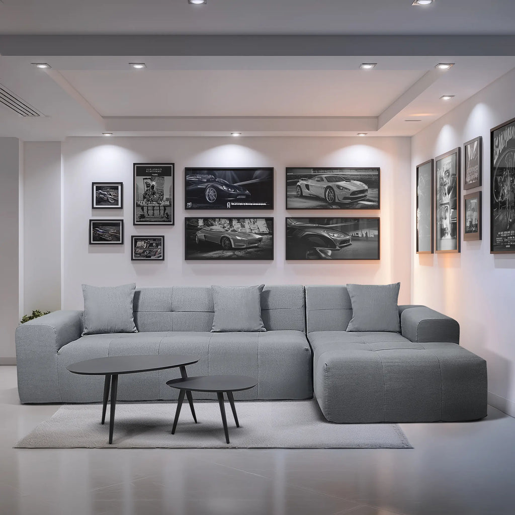 Deko Living 3 Piece Gray Compressed Foam Sectional Sofa Lounger and Table Set  - CIF50018