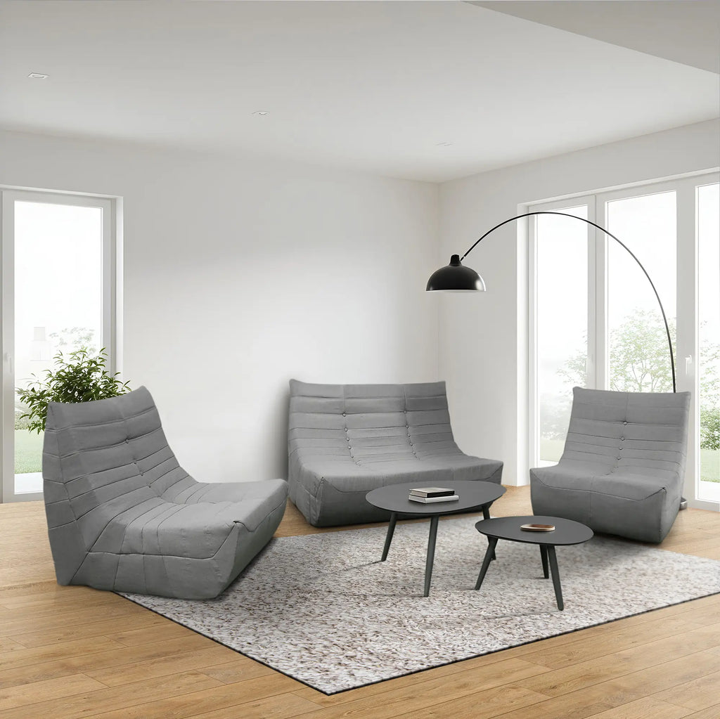 Deko Living 5 Piece Gray Compressed Foam Loveseat Sofa Chairs and Table Set  - CIF50019