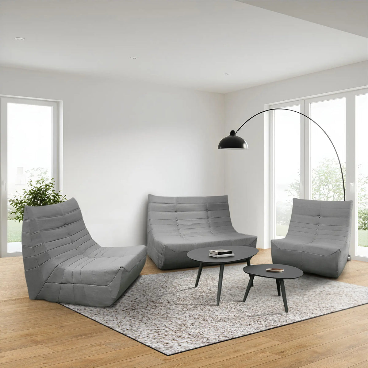 Deko Living 5 Piece Gray Compressed Foam Loveseat Sofa Chairs and Table Set  - CIF50019