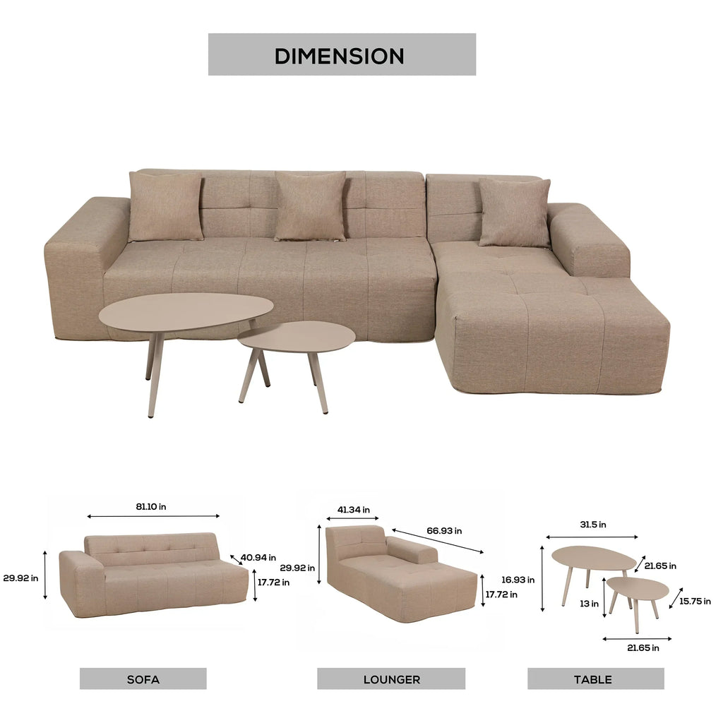 Deko Living 3 Piece Brown Compressed Foam Sectional Sofa Lounger and Table Set  - CIF50118