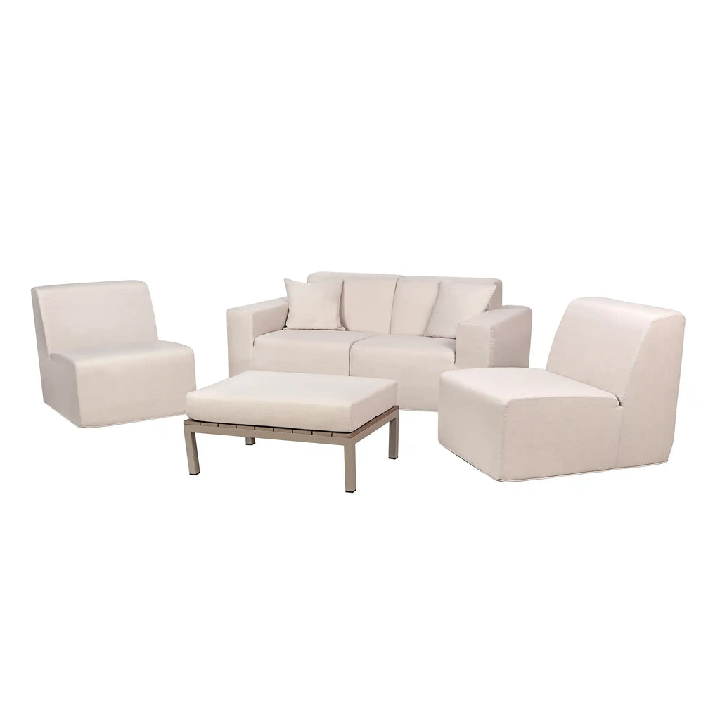 Deko Living 4 Piece Seating Beige Compressed Foam Sectional Sofa and Ottoman Set  - CIF50217