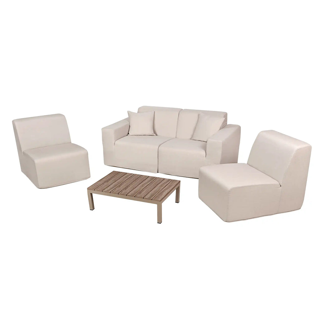 Deko Living 4 Piece Seating Beige Compressed Foam Sectional Sofa and Ottoman Set  - CIF50217