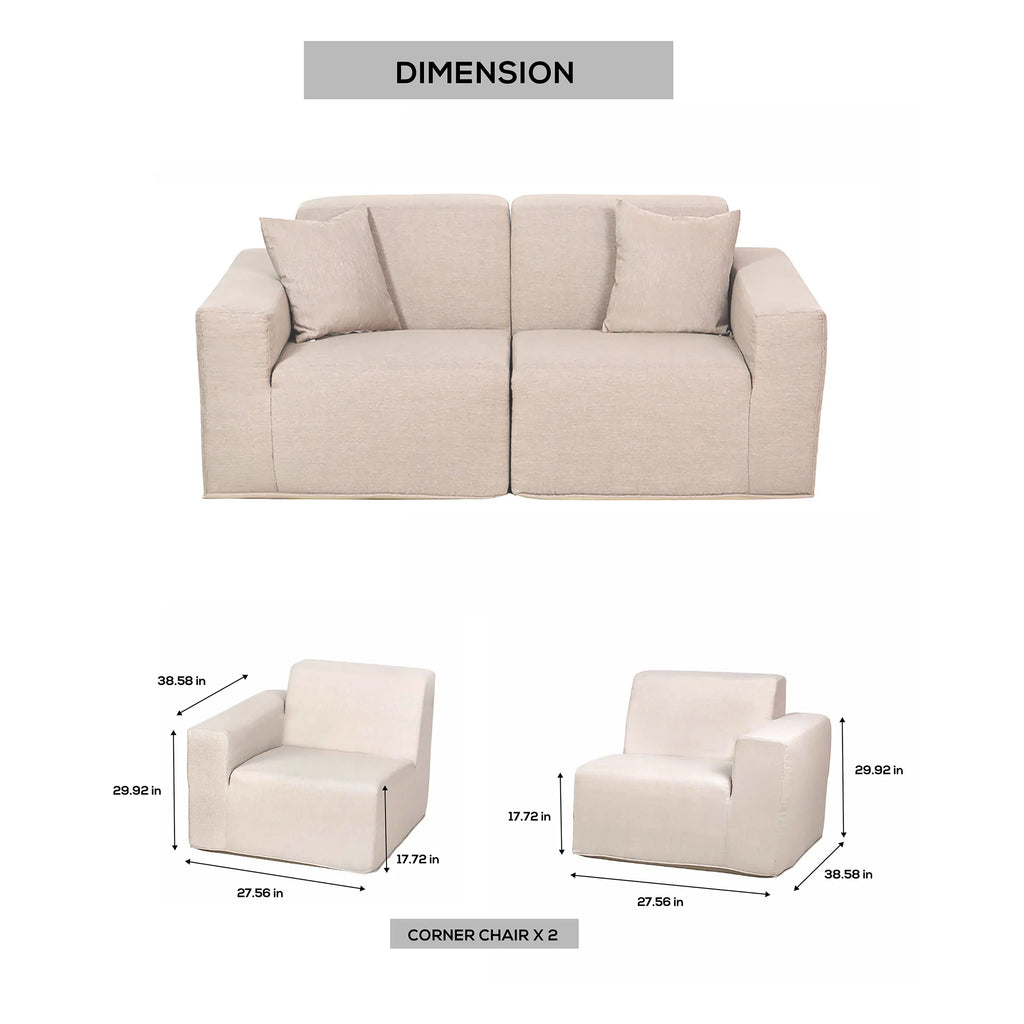Deko Living 2 Piece Seating Beige Compressed Foam Sectional Sofa  - CIF50217SET