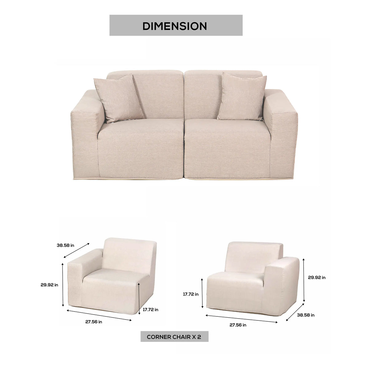 Deko Living 2 Piece Seating Beige Compressed Foam Sectional Sofa  - CIF50217SET