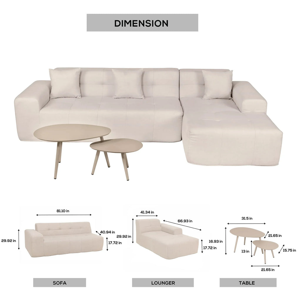 Deko Living 3 Piece Beige Compressed Foam Sectional Sofa Lounger and Table Set  - CIF50218