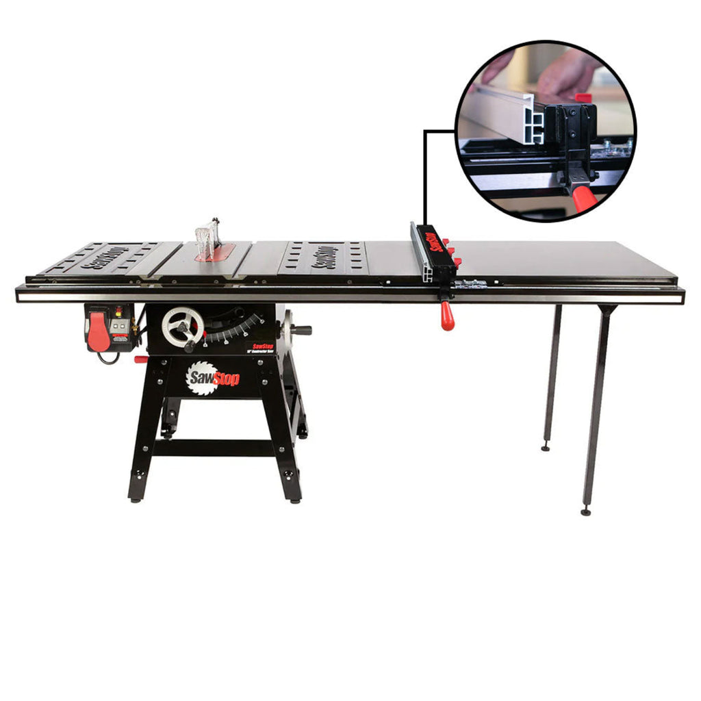 SawStop 1.75HP Contractor Saw w/52" T-Glide Advance Fence, Rails & Extension Table - CNS175-ATGP52