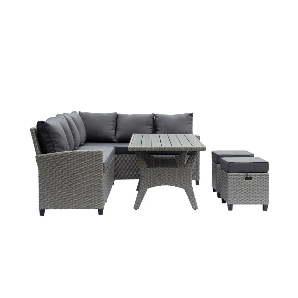 Deko Living Outdoor Wicker Patio Sectional Sofa & Ottoman Set with Table  - COP30006