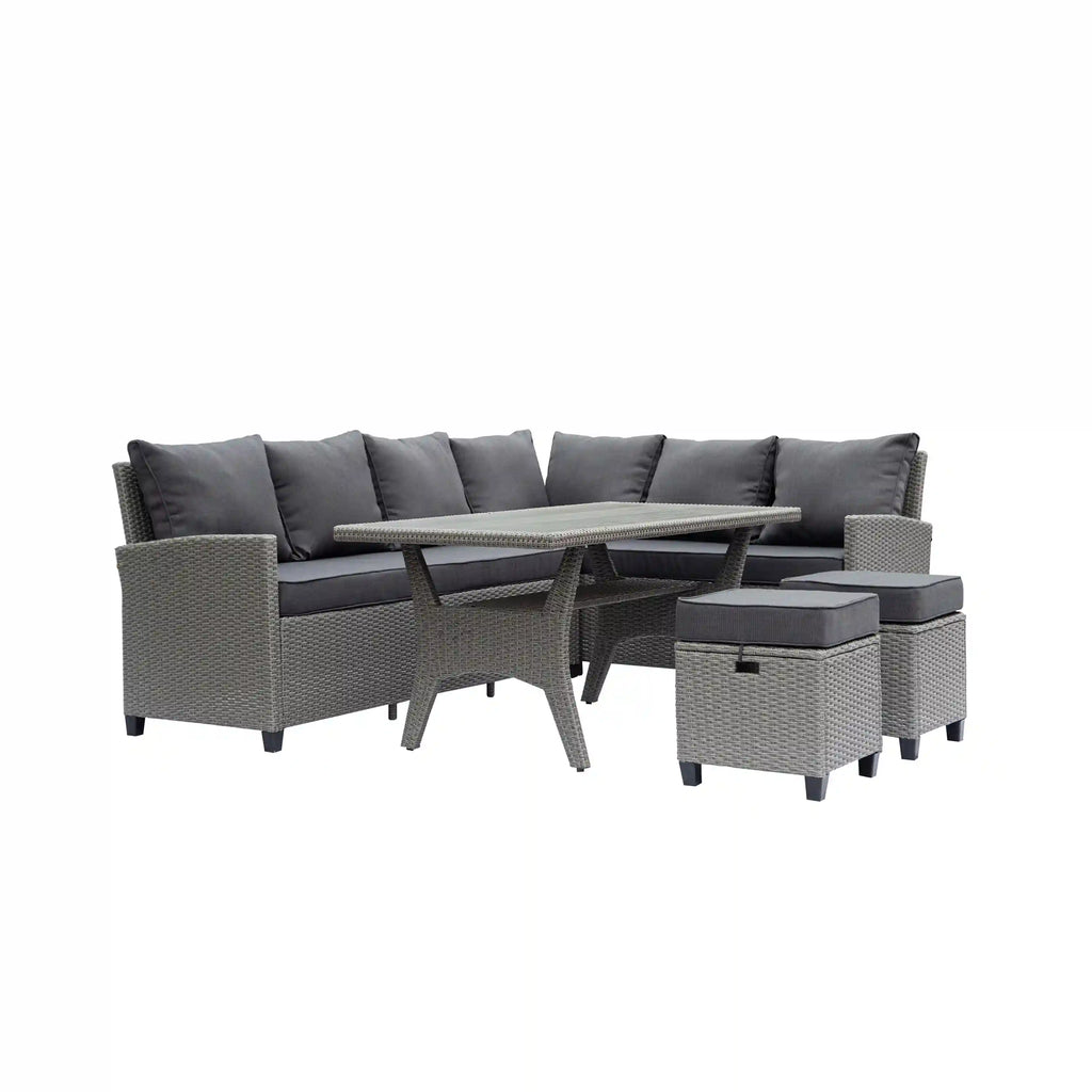 Deko Living Outdoor Wicker Patio Sectional Sofa & Ottoman Set with Table  - COP30006