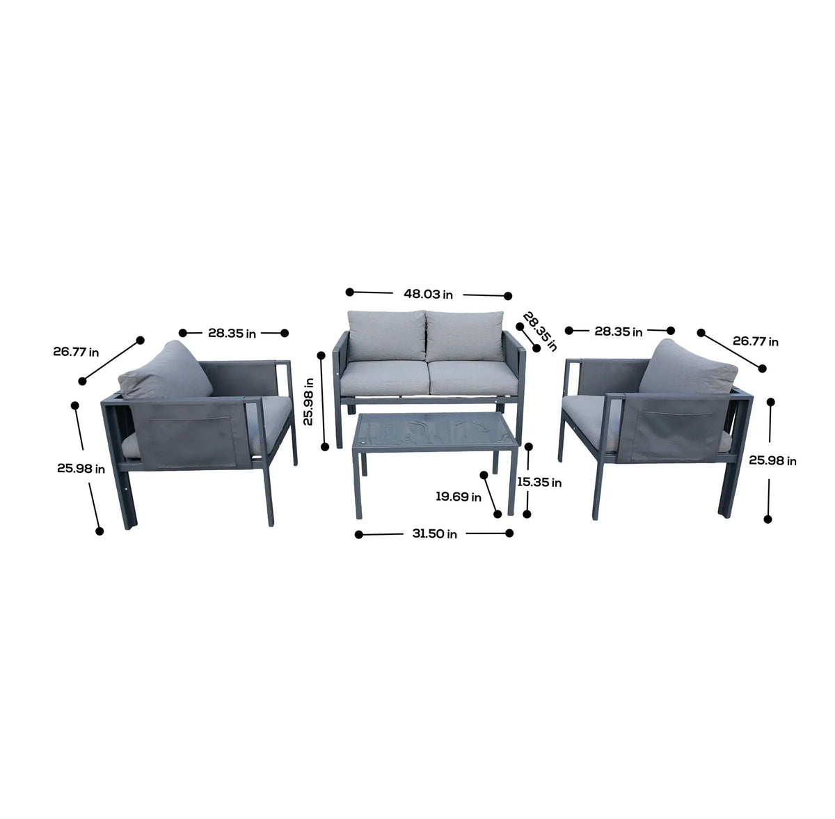 Deko Living 4 Piece Seating Outdoor Gray Sofa and Table Set  - COP30014