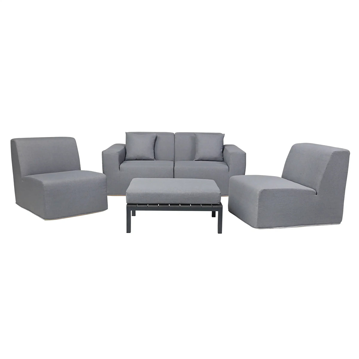 Deko Living 4 Piece Seating Gray Outdoor Compressed Foam Sectional Sofas and Ottoman Set  - COP30017