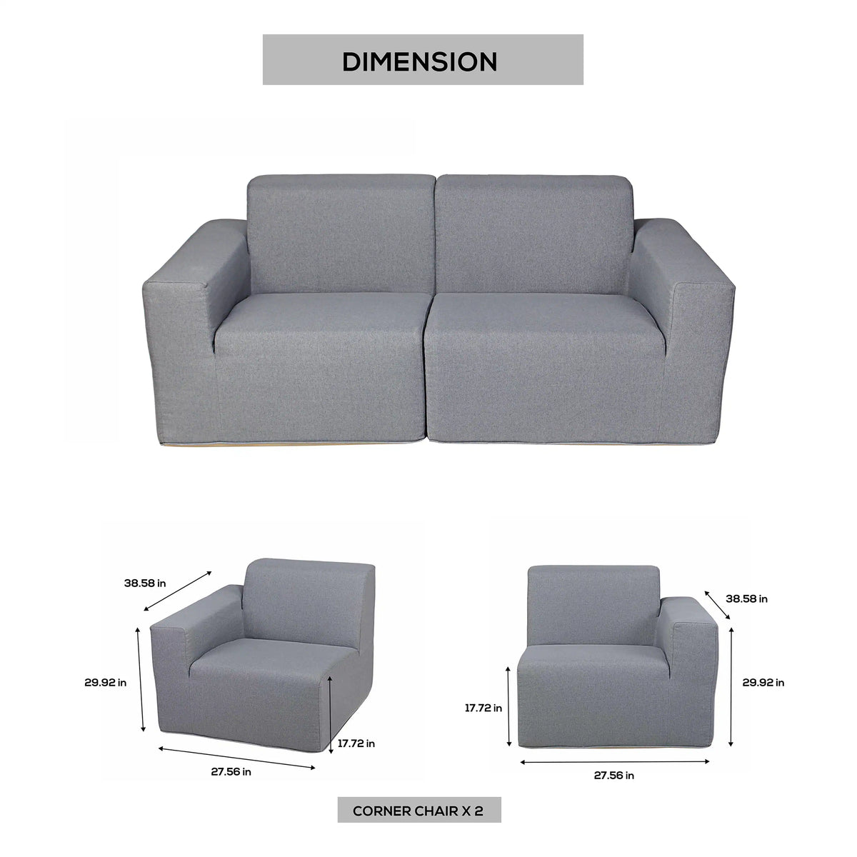 Deko Living 2 Piece Seating Gray Outdoor Compressed Foam Sectional Sofas  - COP30017SET