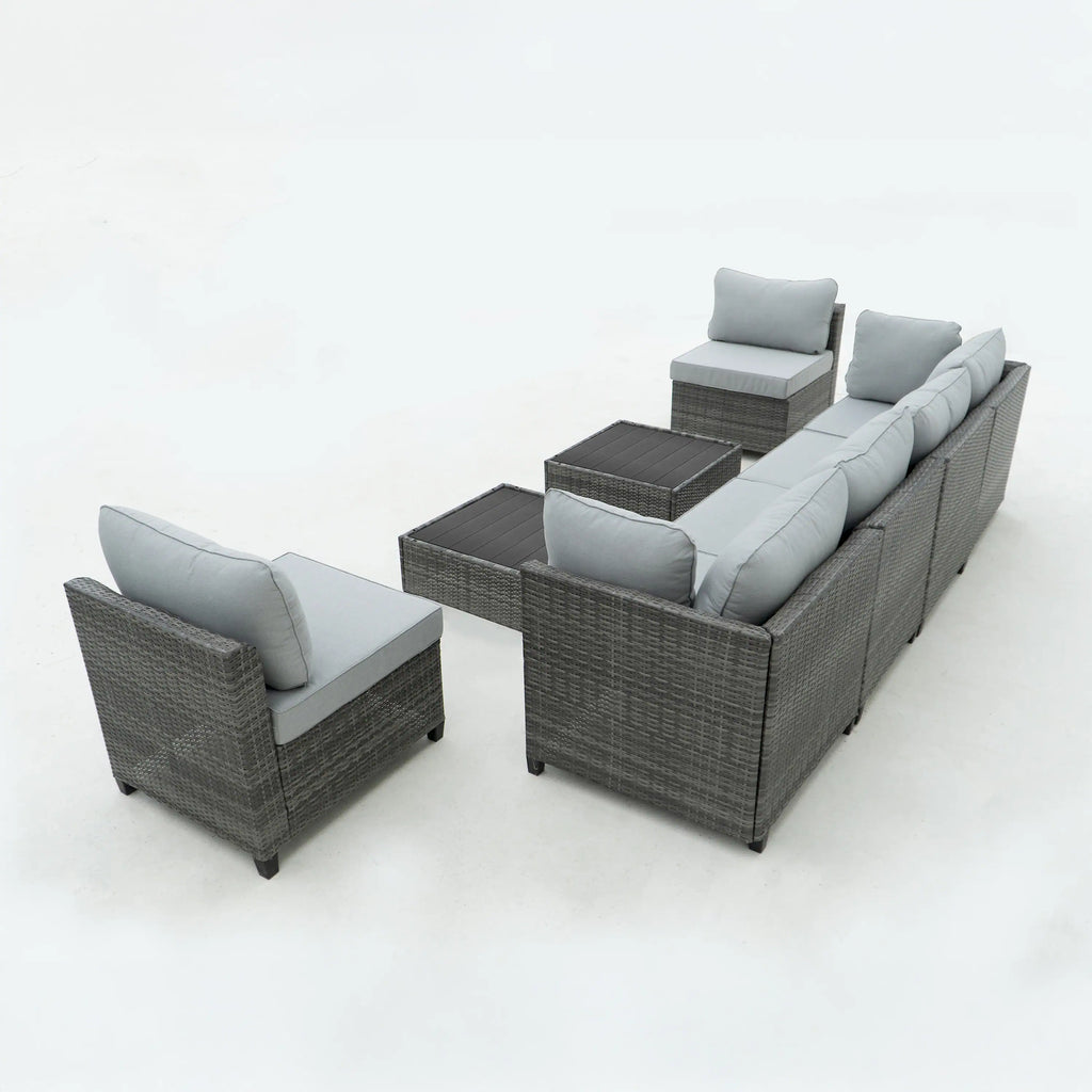 Deko Living 8 Piece Gray Outdoor Sectional Wicker Sofa Chairs and Tables  with Interchangable Blue and Gray Cushion Covers  - COP30111