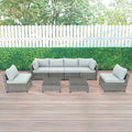 Deko Living 8 Piece Gray Outdoor Sectional Wicker Sofa Chairs and Tables  with Interchangable Blue and Gray Cushion Covers  - COP30111