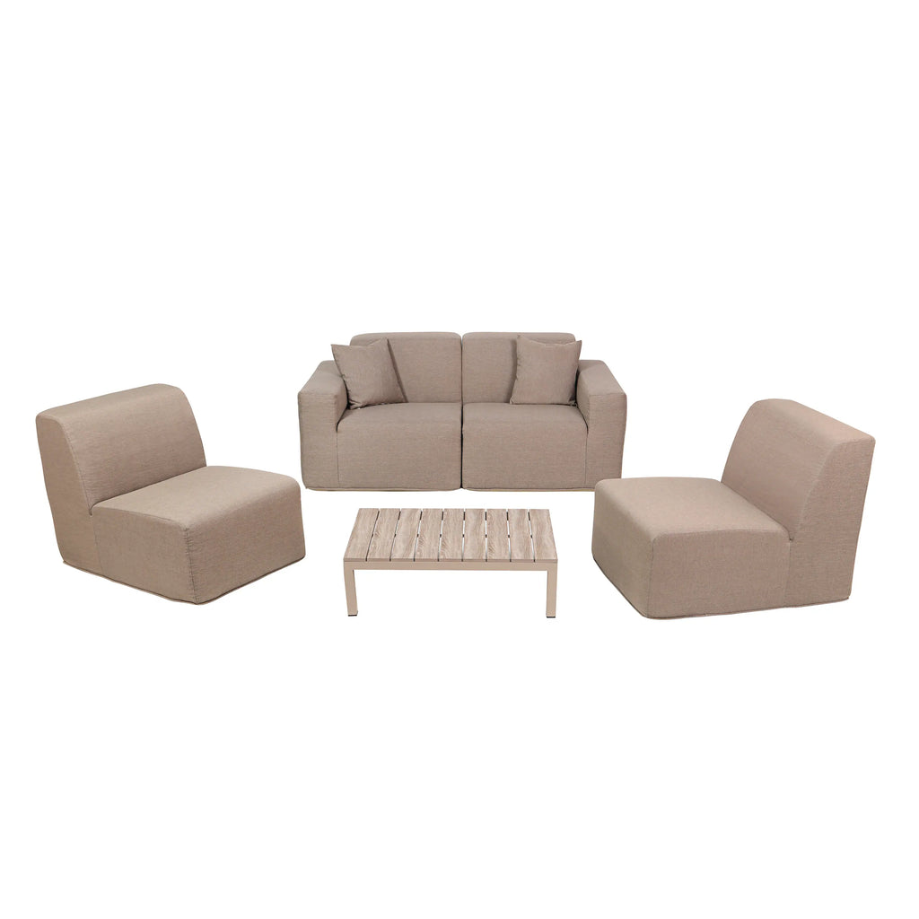 Deko Living 4 Piece Seating Brown Outdoor Compressed Foam Sectional Sofas and Ottoman Set  - COP30117