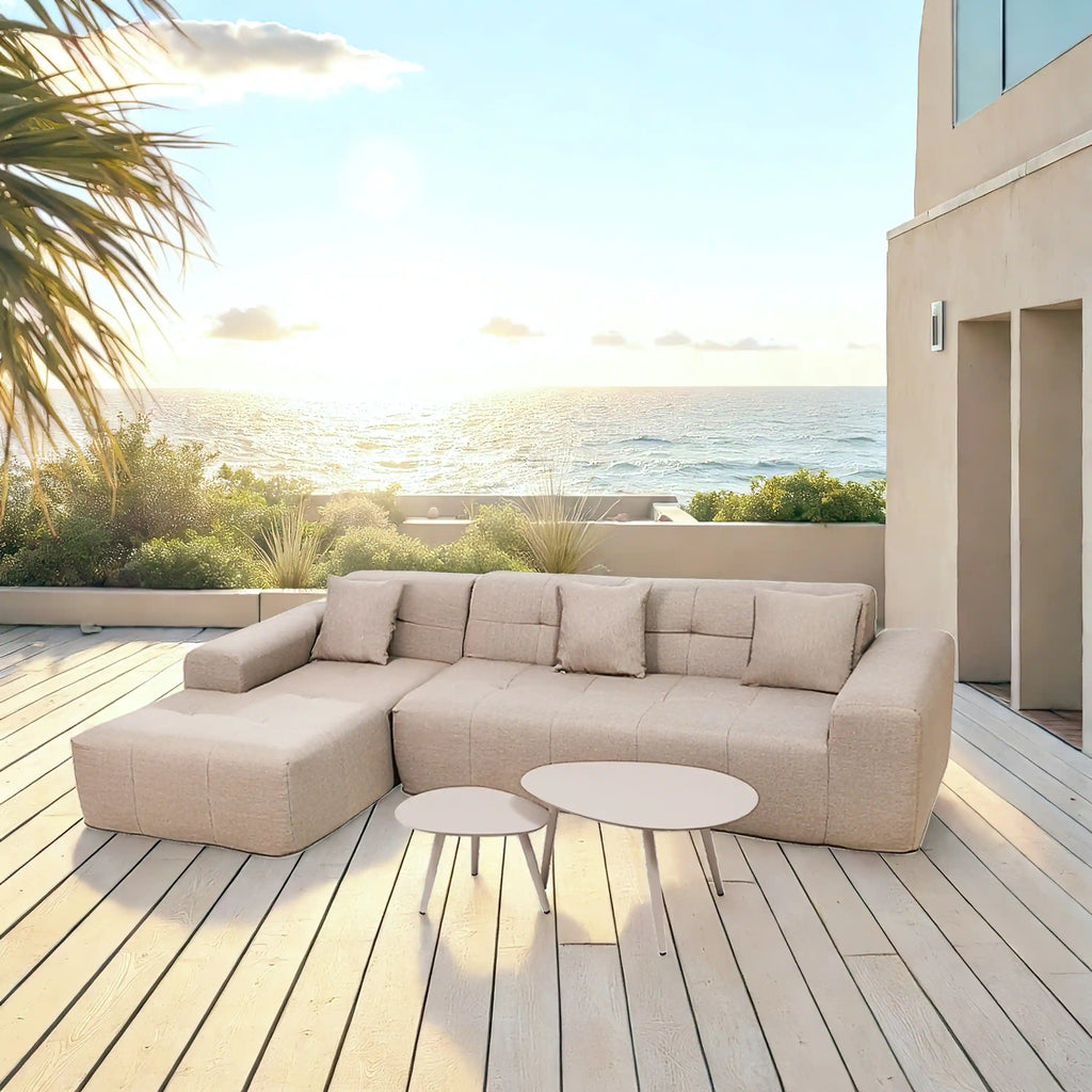 Deko Living 4 Piece Brown Outdoor Compressed Foam Sectional Sofa Lounger and Table Set  - COP30118