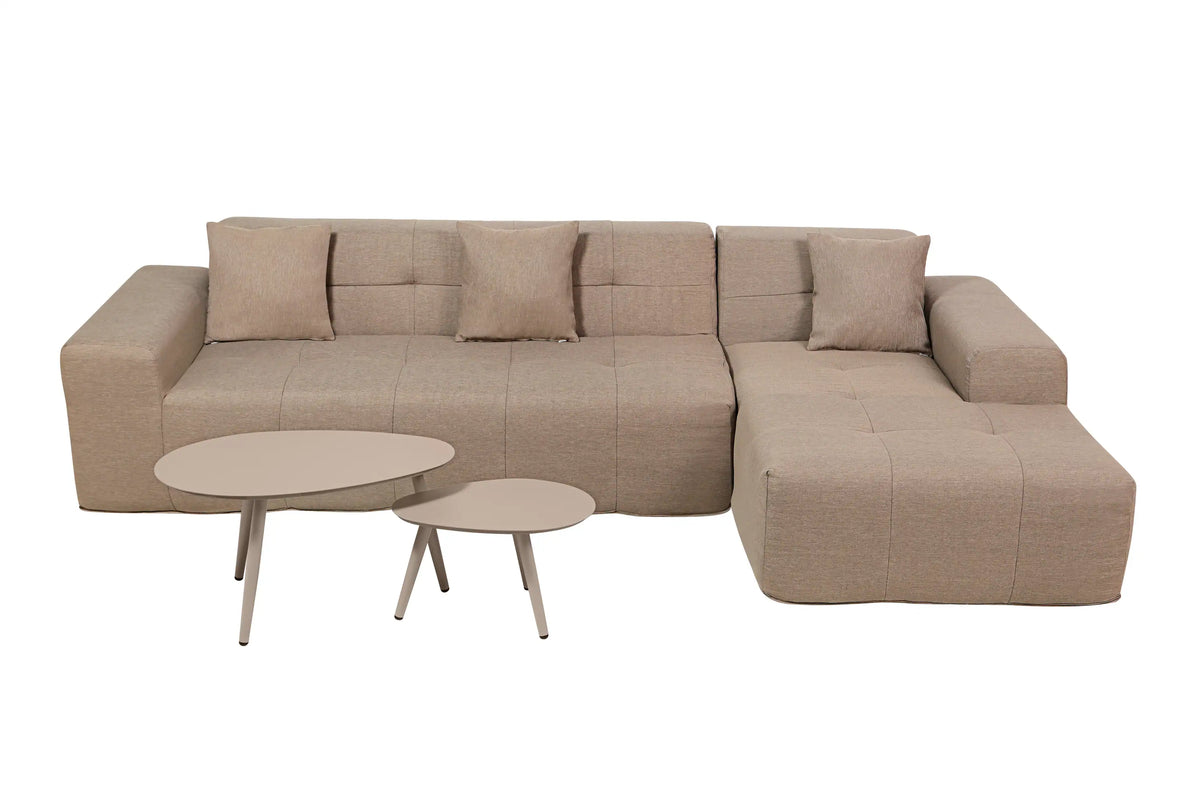 Deko Living 4 Piece Brown Outdoor Compressed Foam Sectional Sofa Lounger and Table Set  - COP30118