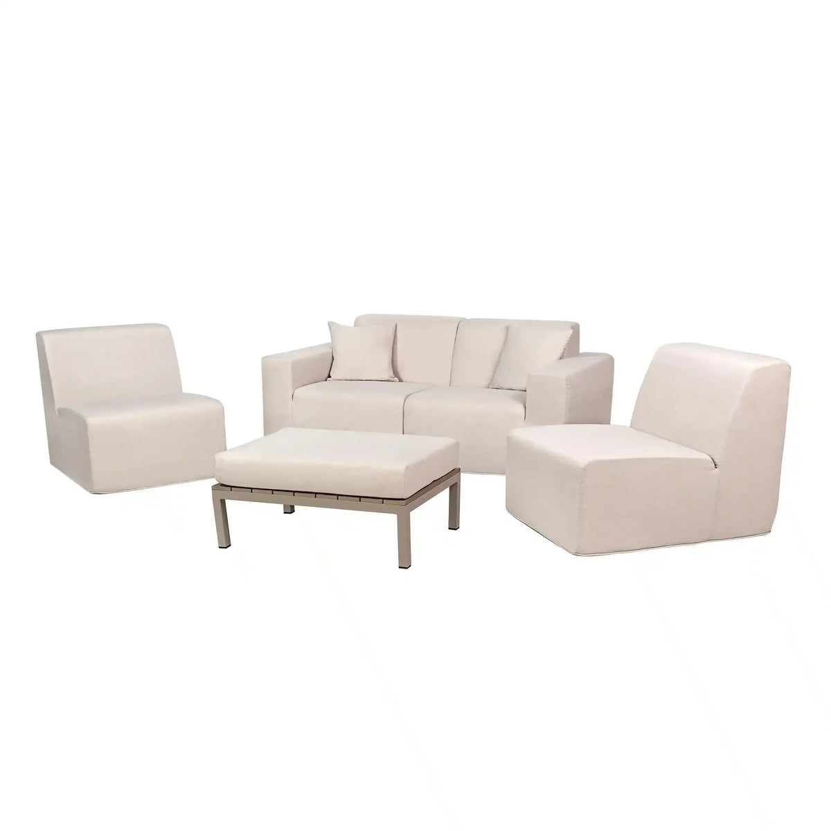 Deko Living 4 Piece Seating Beige Outdoor Compressed Foam Sectional Sofas and Ottoman Set  - COP30217