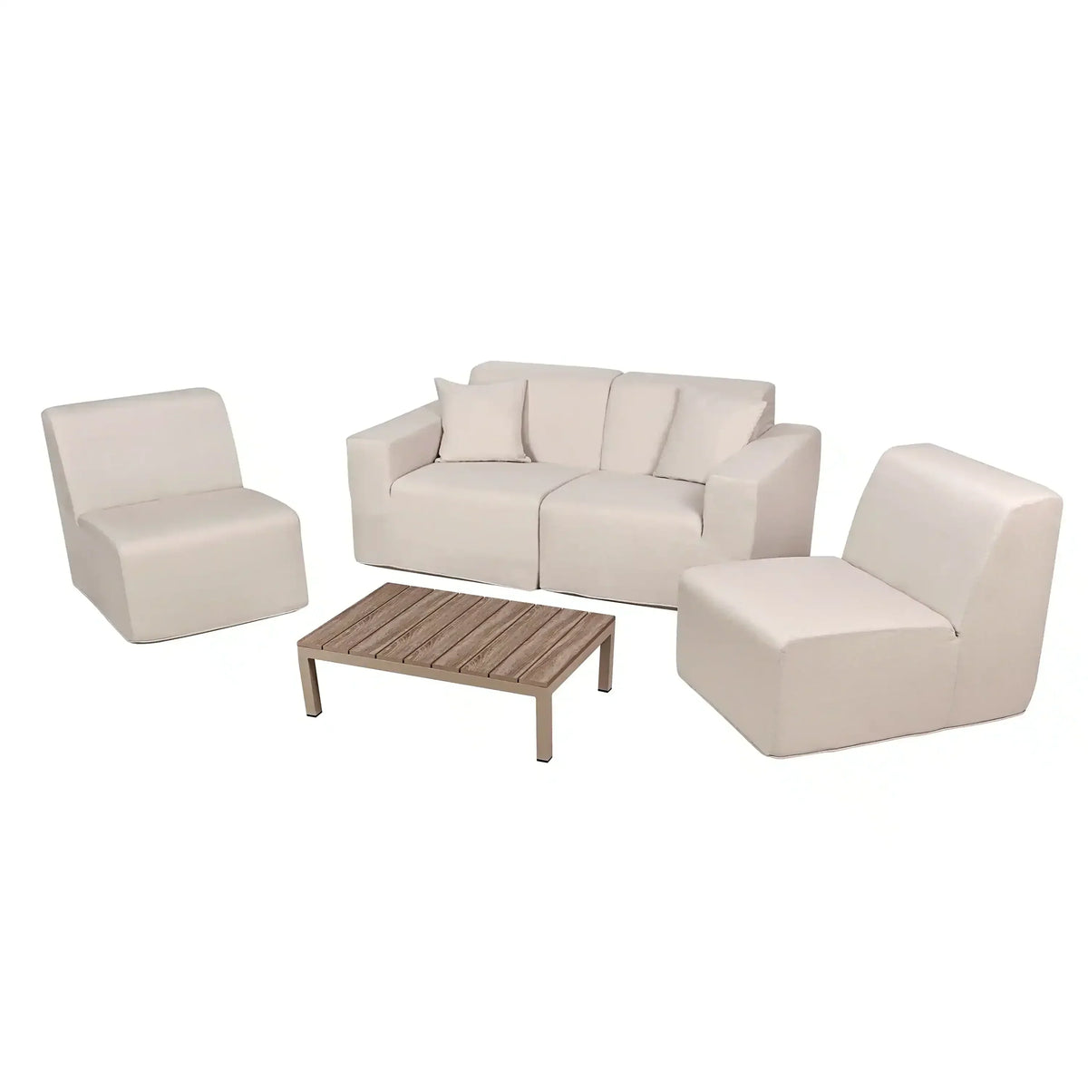 Deko Living 4 Piece Seating Beige Outdoor Compressed Foam Sectional Sofas and Ottoman Set  - COP30217