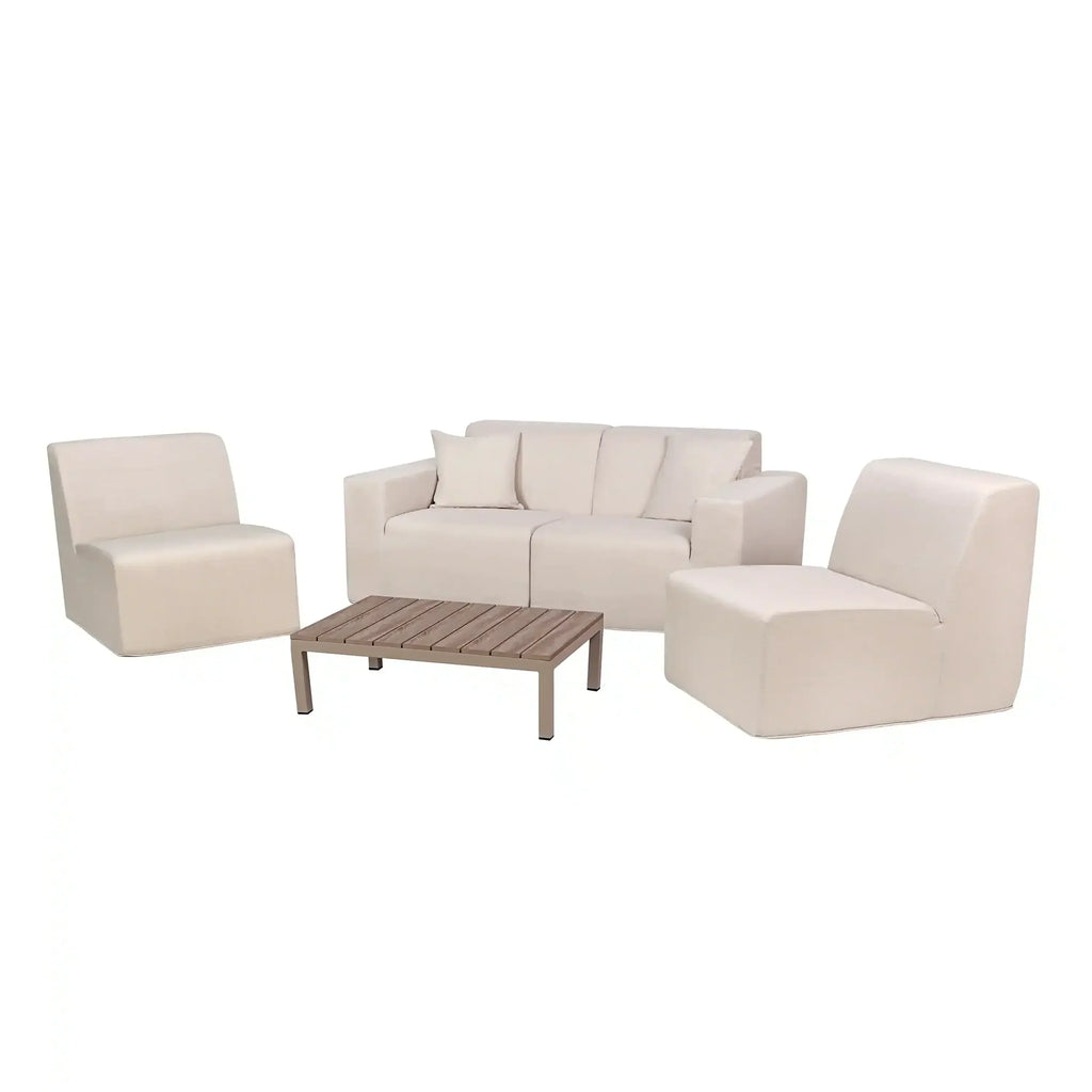 Deko Living 4 Piece Seating Beige Outdoor Compressed Foam Sectional Sofas and Ottoman Set  - COP30217