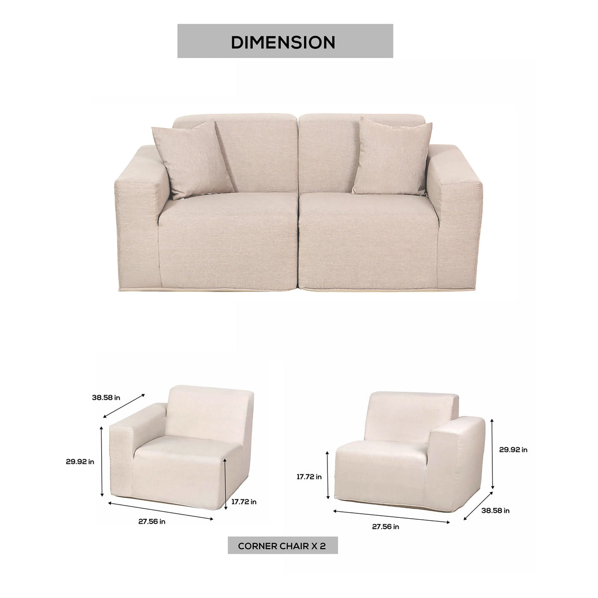 Deko Living 2 Piece Seating Beige Outdoor Compressed Foam Sectional Sofas  - COP30217SET