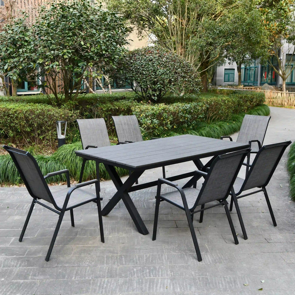 Deko Living 7 Piece Gray Outdoor Dining Chairs and Table Set  - COP30702BLK