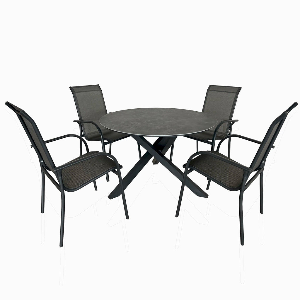 Deko Living 4 Piece Seating Grey Outdoor Aluminum Round Patio Dining Table and Stackable Chairs Set  - COP30704
