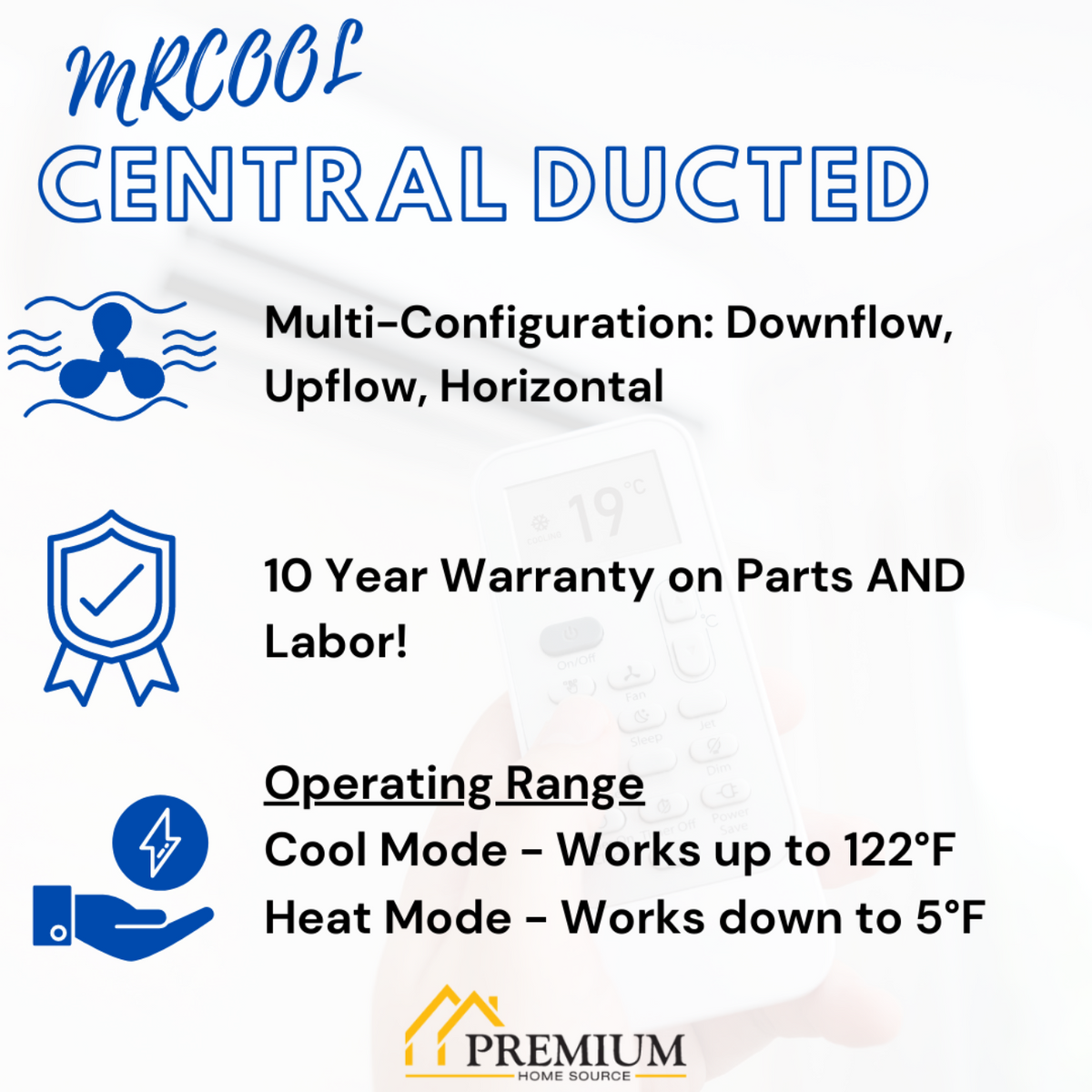 MRCOOL 36K BTU 18 SEER Ducted Air Handler and Condenser,  - CENTRAL-36-HP-230-00