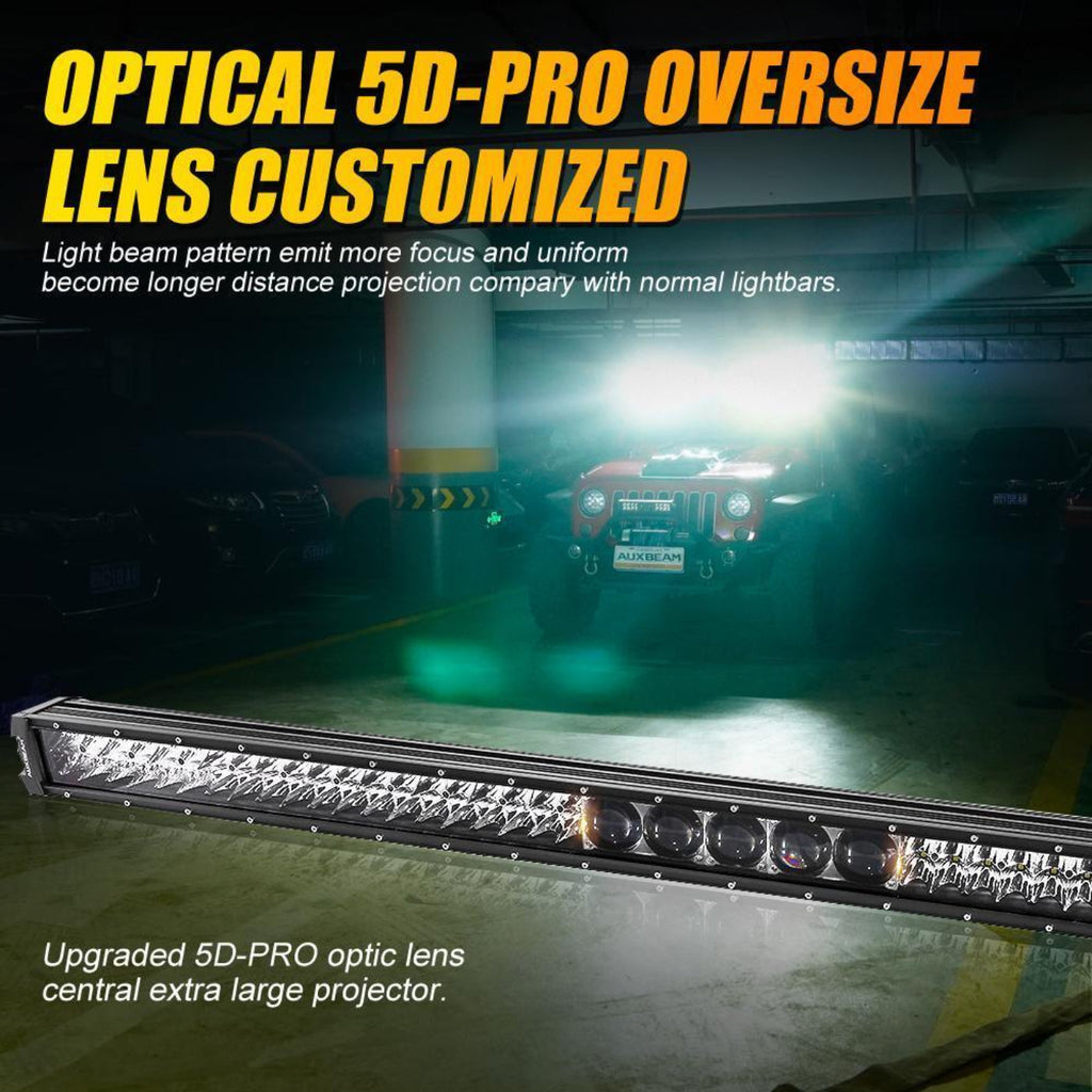Auxbeam 7" LED Halo Headlights + 4" Inch LED Fog Lights with DRL + 5D-PRO 52" Straight LED Light Bar + Windshield Mounting Brackets + 18W Flood Beam Pod Lights Set for for Jeep Wrangler JK - GP00007761