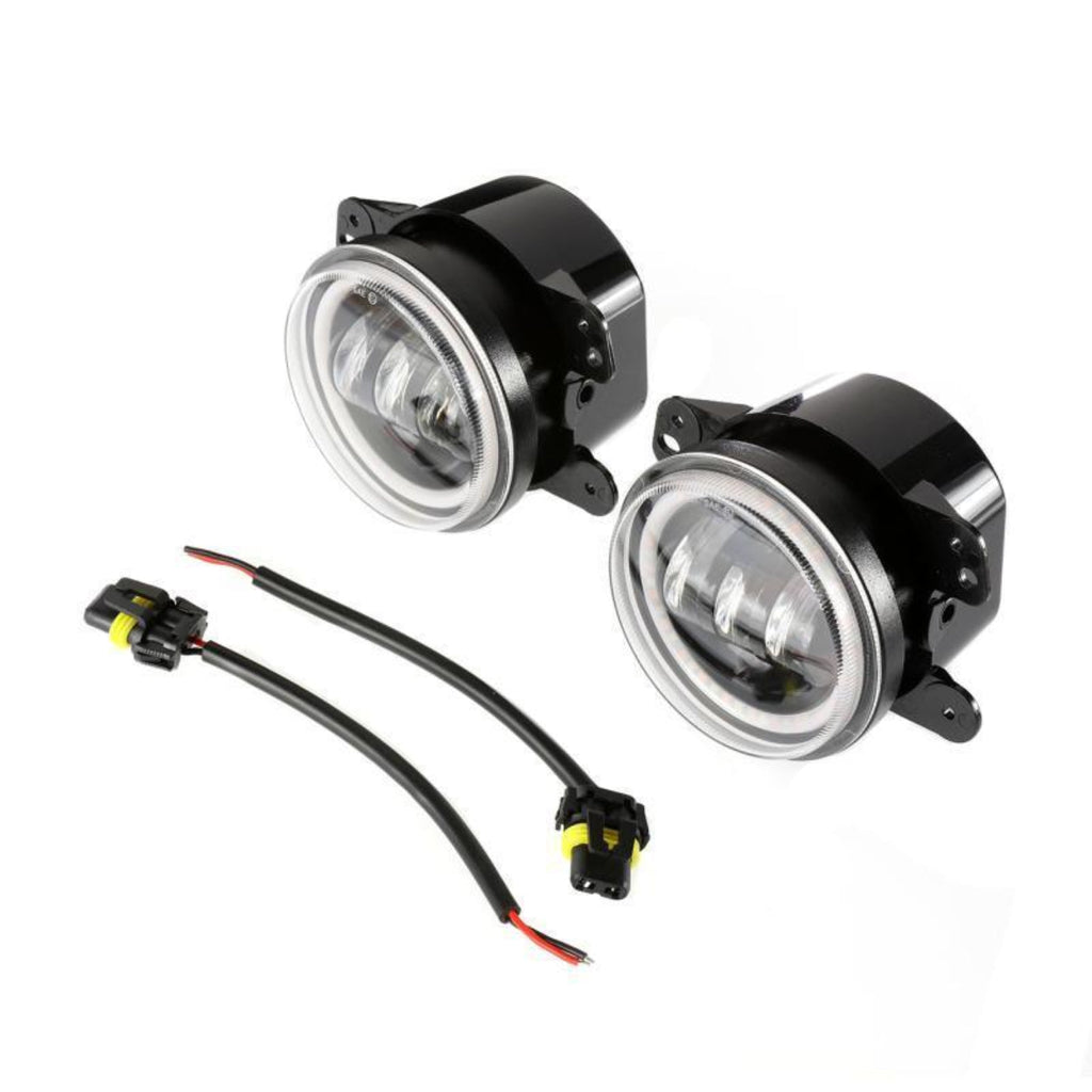 Auxbeam 7" LED Halo Headlights + 4" Inch LED Fog Lights with DRL + 5D-PRO 52" Straight LED Light Bar + Windshield Mounting Brackets + 18W Flood Beam Pod Lights Set for for Jeep Wrangler JK - GP00007761