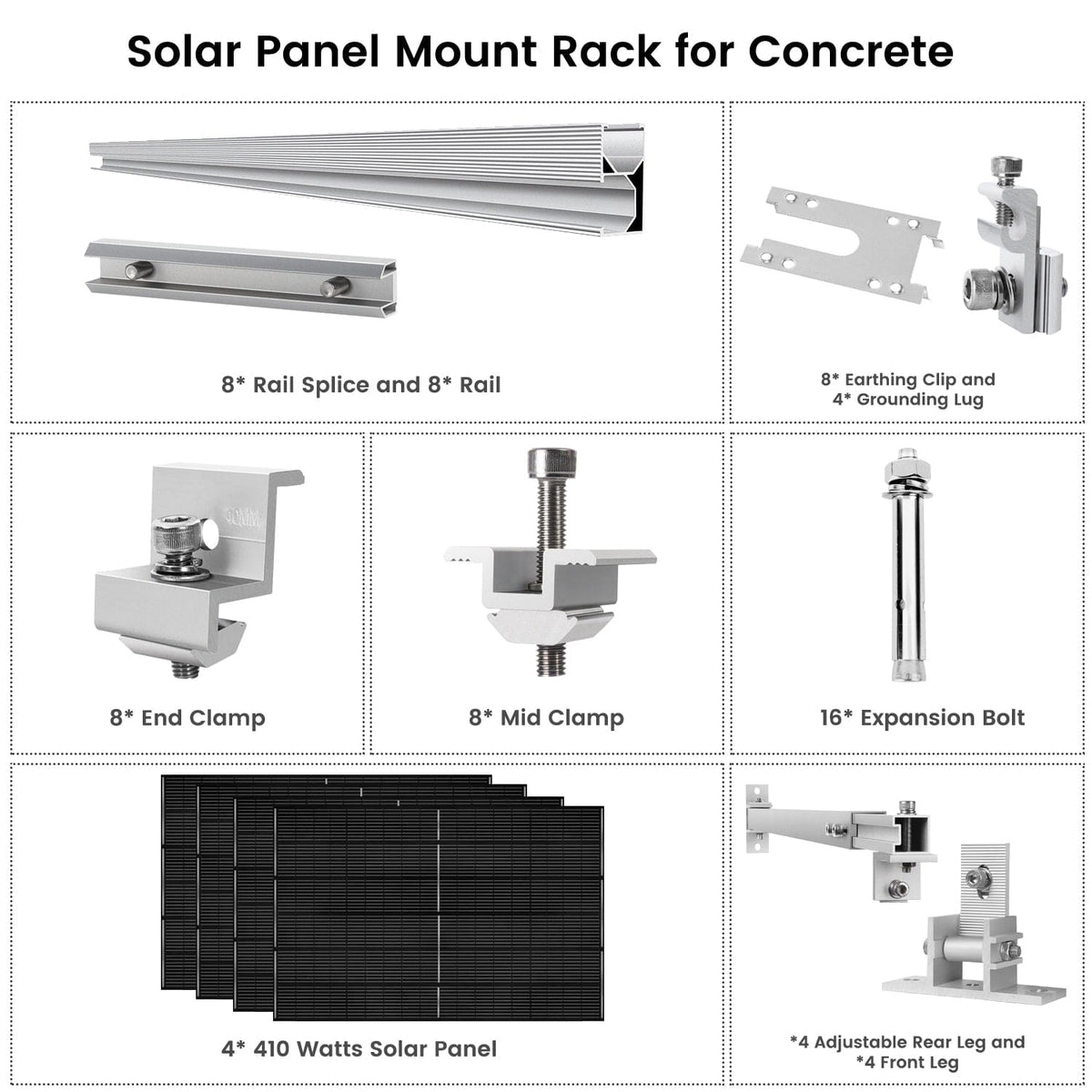 410 Watt Monocrystalline Solar Panel (4 Packs) With Solar Panel Mount Rack