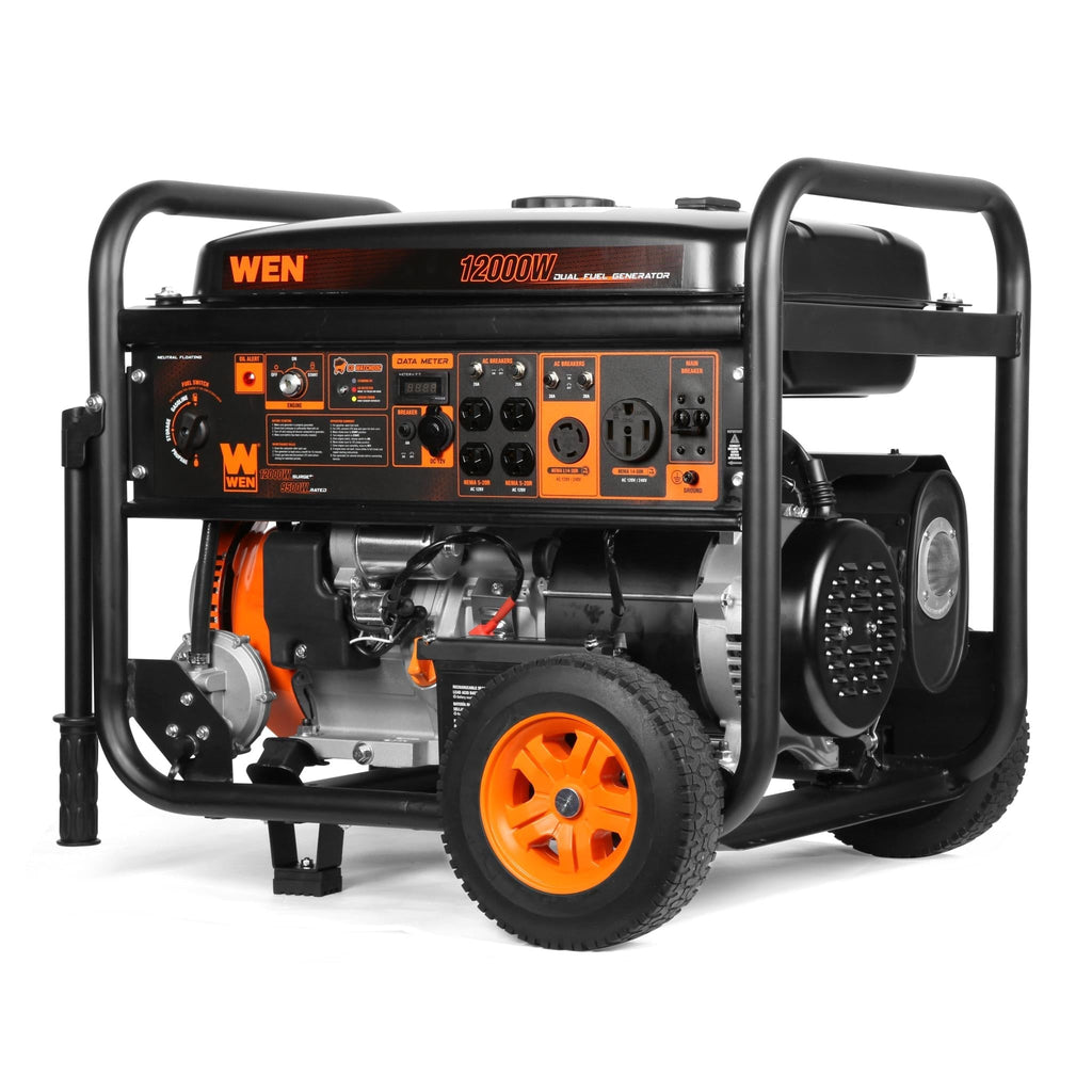 WEN DF1200X 12000-Watt 120-Volt/240-Volt Dual Fuel Transfer-Switch Ready Electric Start Portable Generator with Wheel Kit and CO Shutdown Sensor - DF1200X