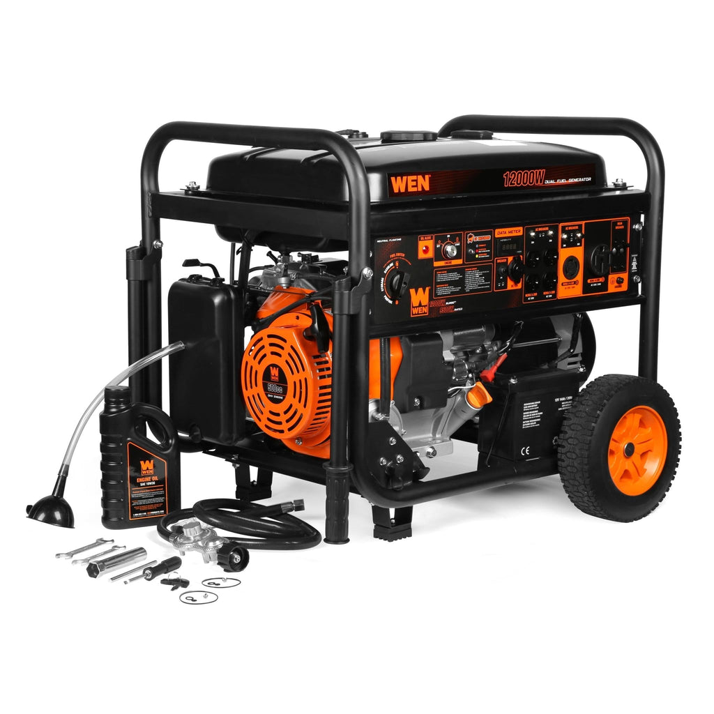 WEN DF1200X 12000-Watt 120-Volt/240-Volt Dual Fuel Transfer-Switch Ready Electric Start Portable Generator with Wheel Kit and CO Shutdown Sensor - DF1200X