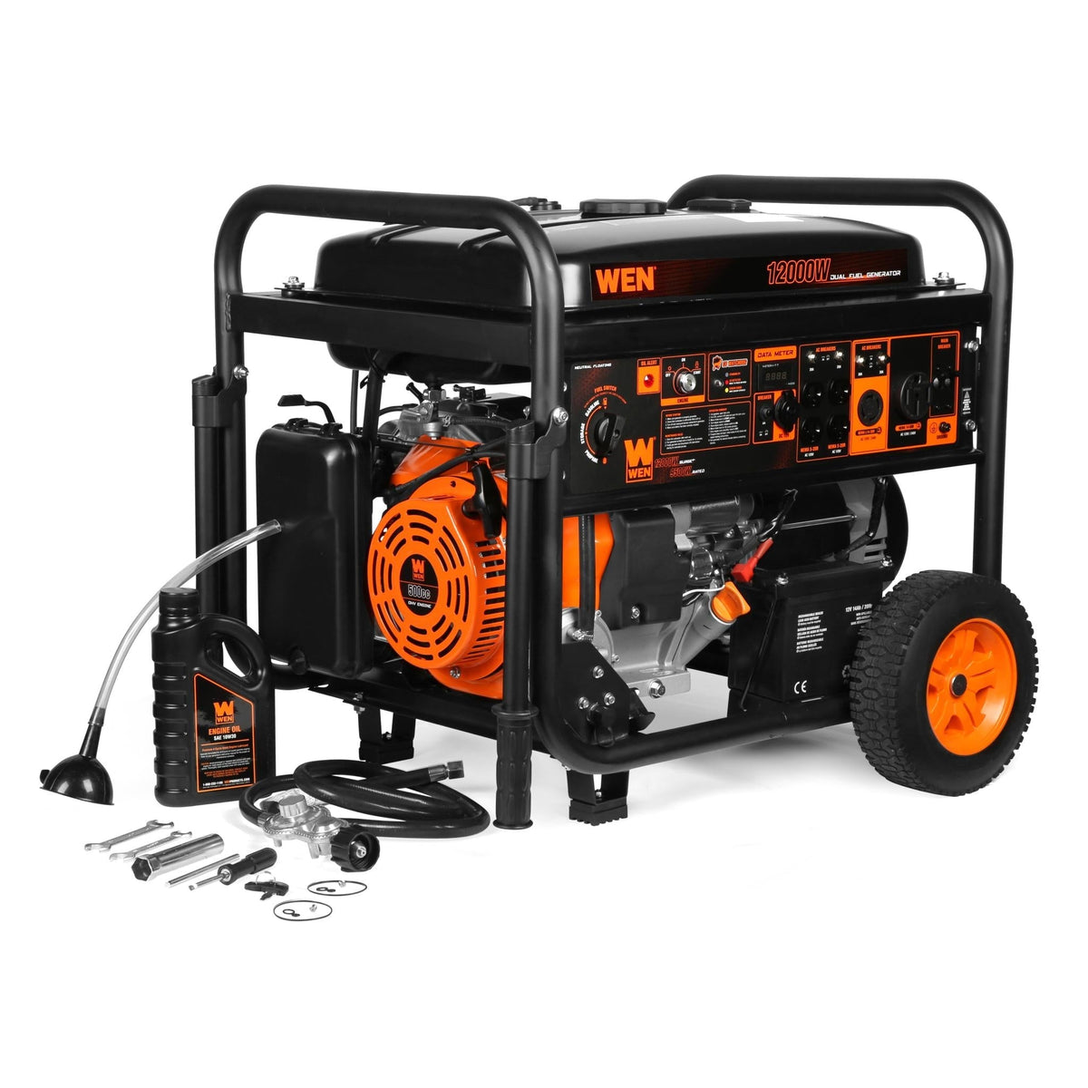 WEN DF1200X 12000-Watt 120-Volt/240-Volt Dual Fuel Transfer-Switch Ready Electric Start Portable Generator with Wheel Kit and CO Shutdown Sensor - DF1200X