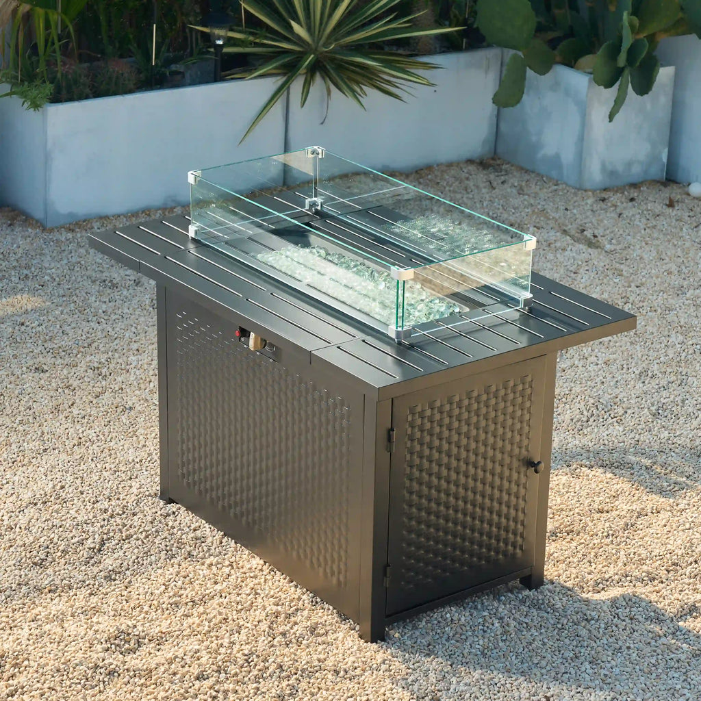 Deko Living Rectangular Outdoor Propane Gas Fire Pit Table 50,000 BTU Propane with Lava Rock Filler  - COB10010