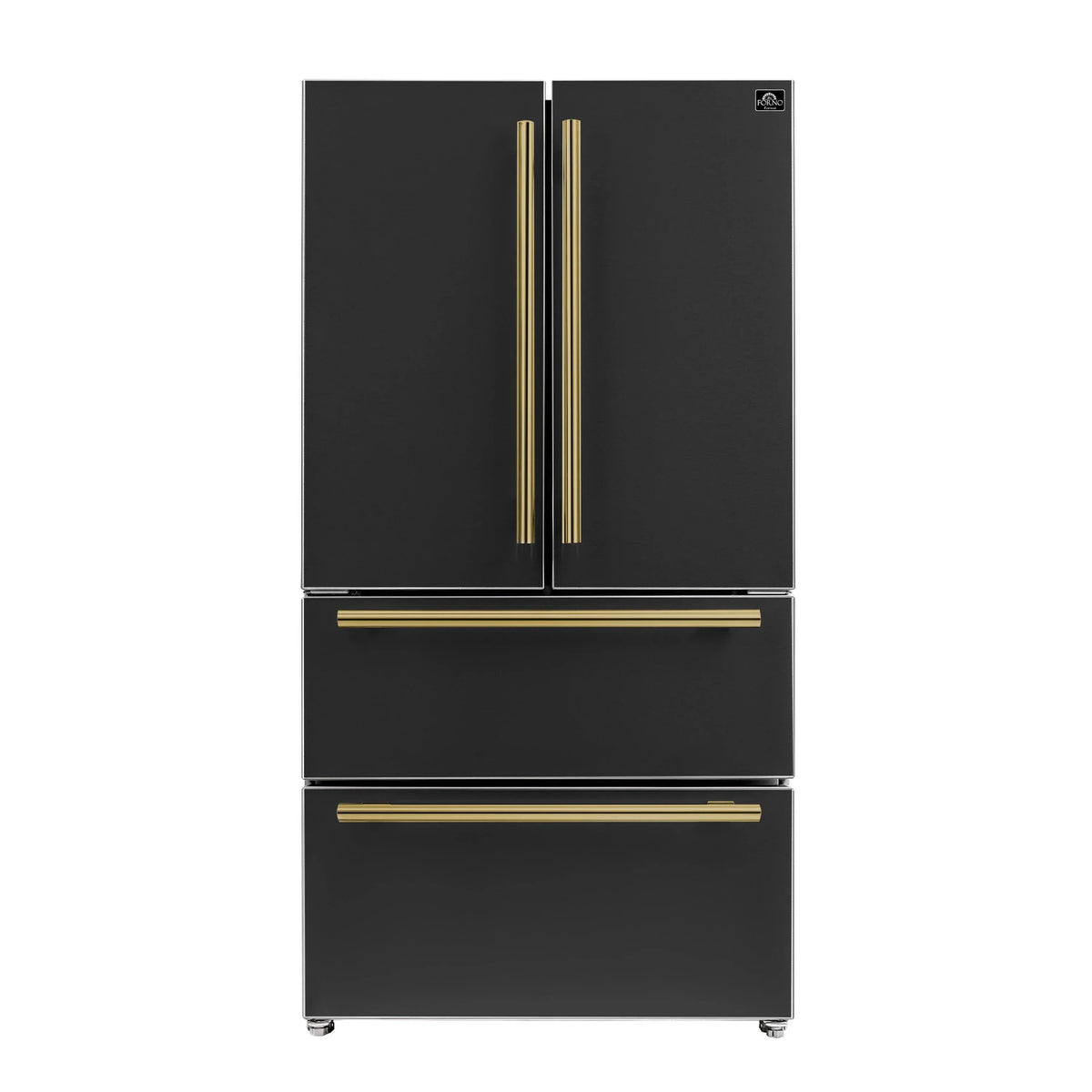 Forno Espresso Moena 36-inch 19.2 Cu.ft French Door Refrigerator in Black with Antique Brass Handle -FFRBI1820-36BLK