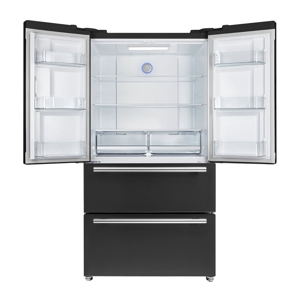 Forno Espresso Moena 36-inch 19.2 Cu.ft French Door Refrigerator in Black with Stainless Steel Handle  - FFRBI1820-36BLK