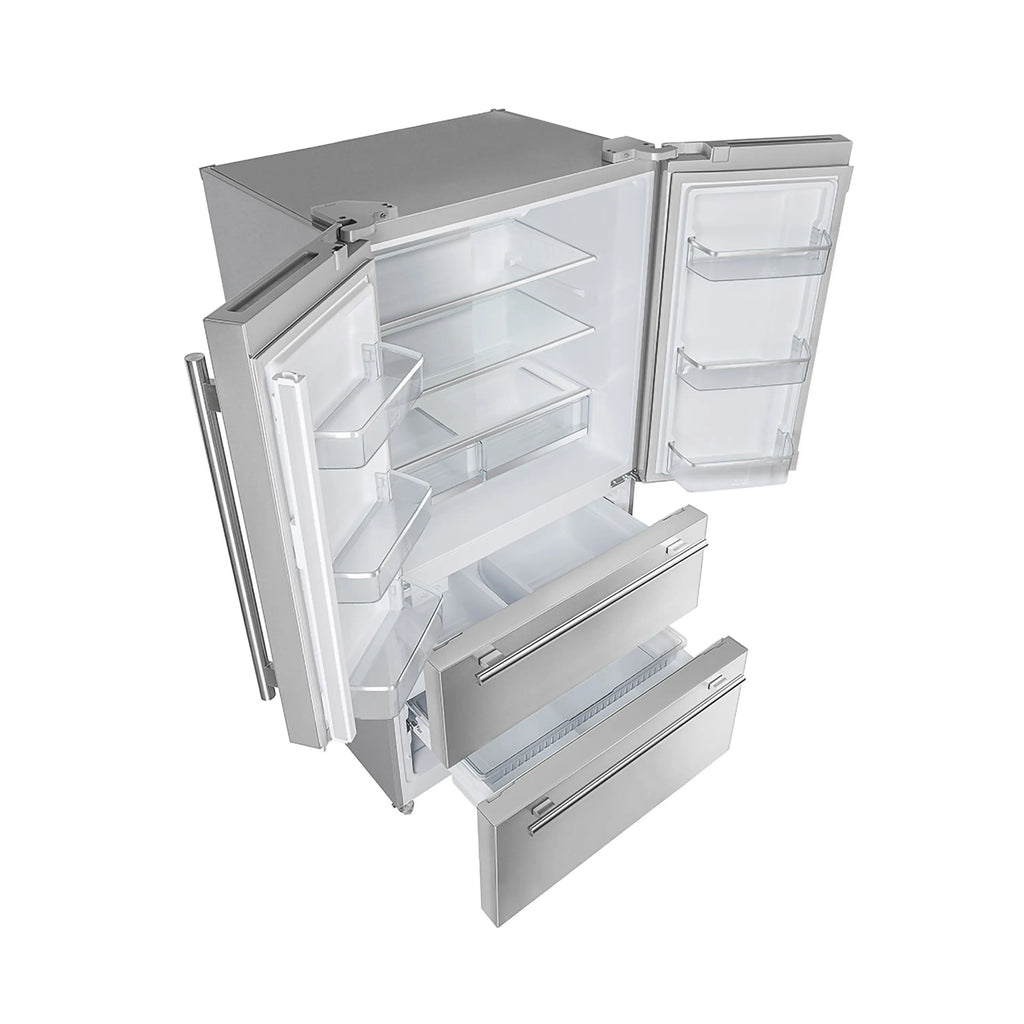 Forno 36-Inch Moena French Door Refrigerator - 19 cu.ft with Double Freezer Drawer and Ice Maker FFRBI1820-36SB -