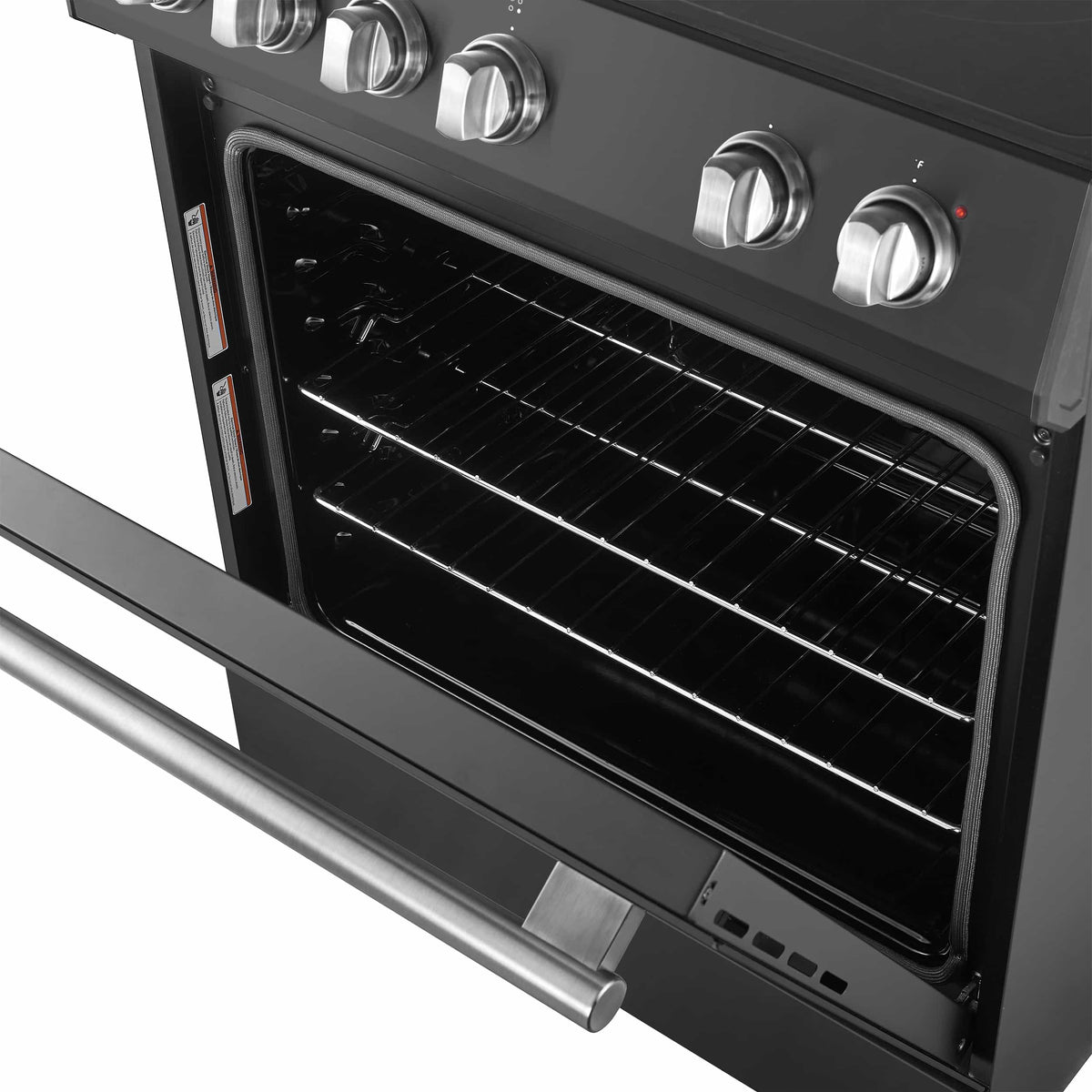 Forno 5-Piece Appliance Package - 30-Inch Electric Range, Under Cabinet Range Hood, Refrigerator with Water Dispenser, Dishwasher, and 30-Inch Microwave Drawer in Black with Stainless Steel Trim - APW5-6012-30BLK-MWD30