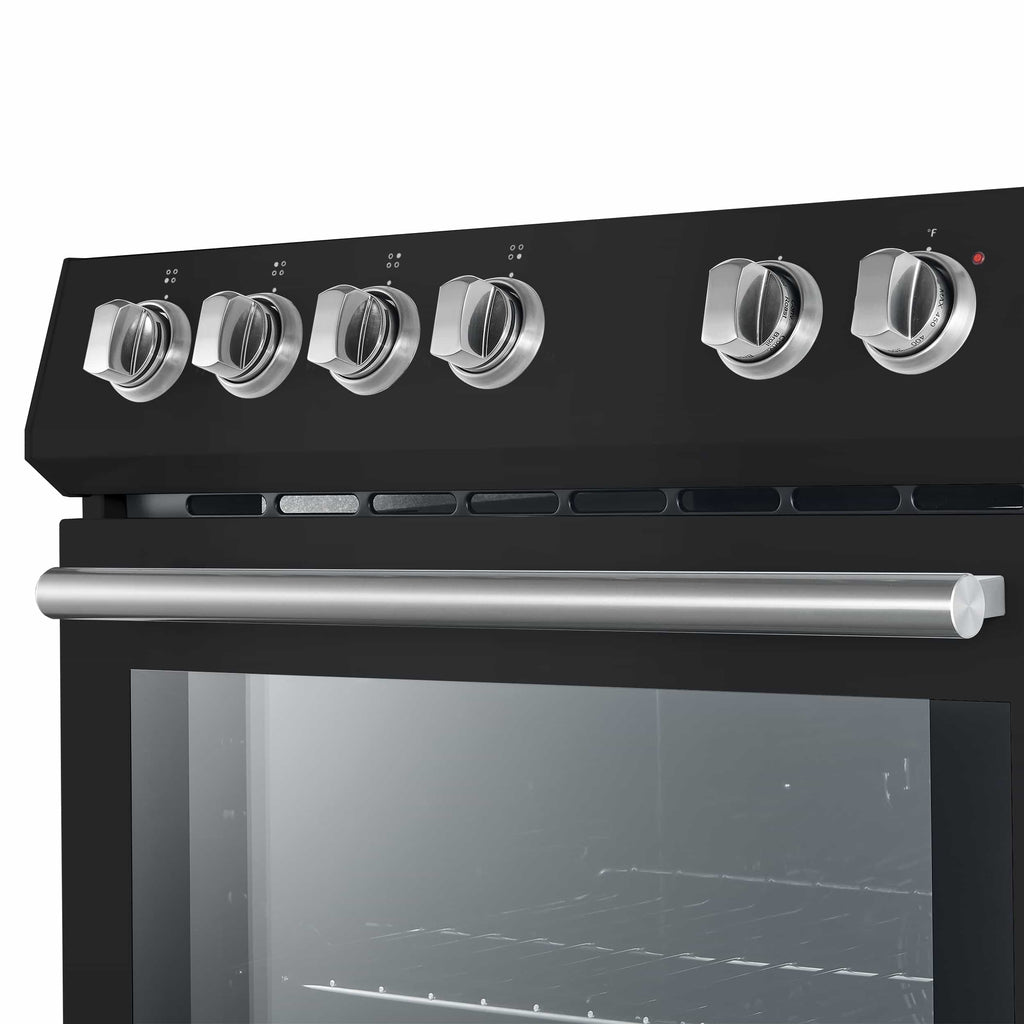 Forno 5-Piece Appliance Package - 30-Inch Electric Range, Under Cabinet Range Hood, French Door Refrigerator, Dishwasher, and 30-Inch Microwave Drawer in Black with Stainless Steel Handle - APR5-6012-30BLK-MWD30