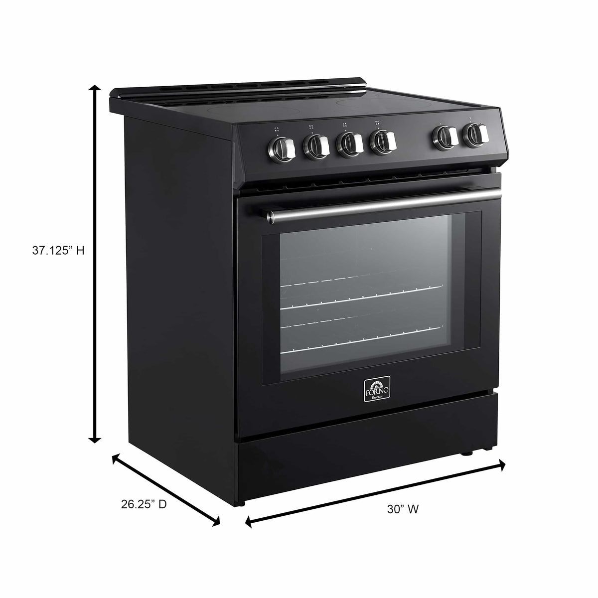 Forno 5-Piece Appliance Package - 30-Inch Electric Range, Under Cabinet Range Hood, French Door Refrigerator, Dishwasher, and 30-Inch Microwave Drawer in Black with Antique Brass Trim - APR5-6012-30BLK-MWD30