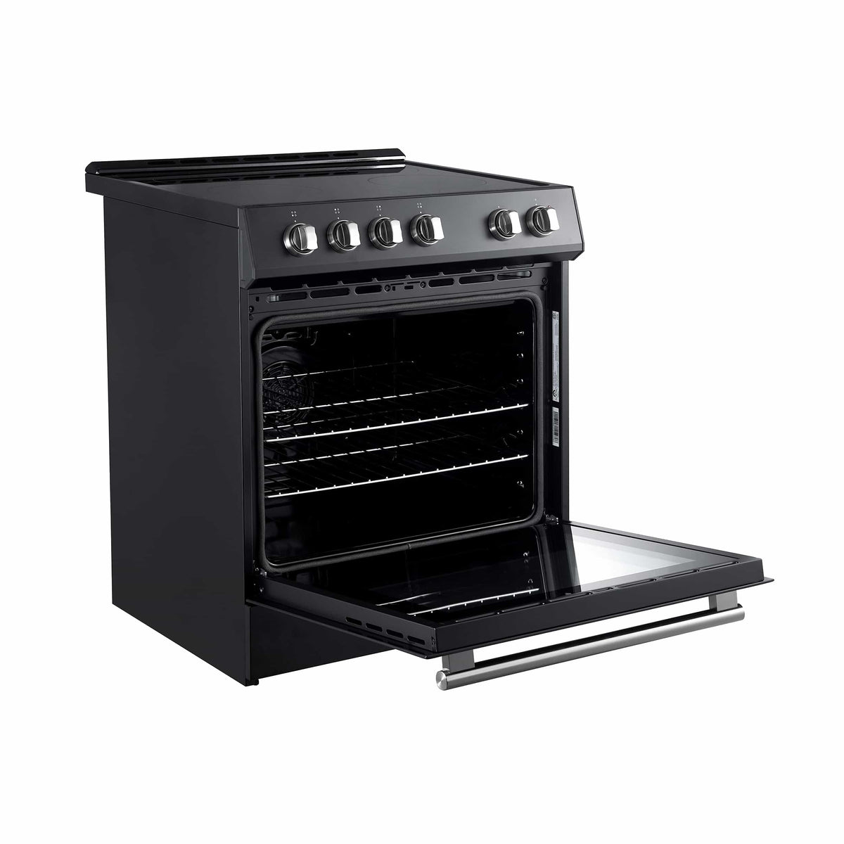 Forno 5-Piece Appliance Package - 30-Inch Electric Range, Under Cabinet Range Hood, Refrigerator with Water Dispenser, Dishwasher, and 30-Inch Microwave Drawer in Black with Stainless Steel Trim - APW5-6012-30BLK-MWD30