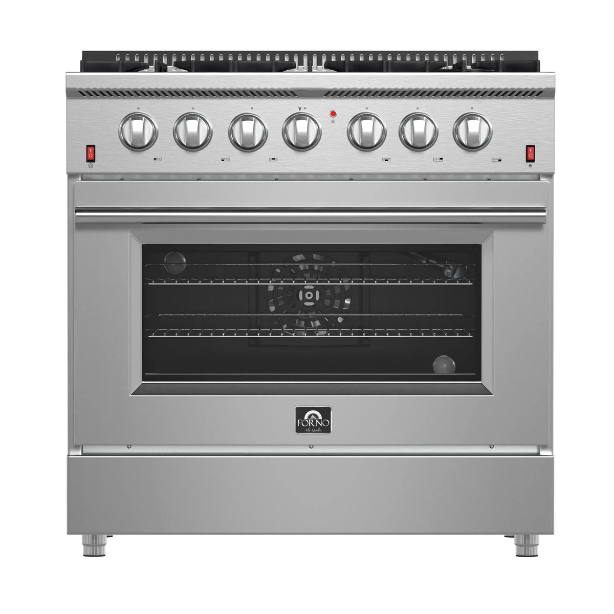 Forno 5-Piece Appliance Package - 36-Inch Gas Range, Wall Mount Range Hood, 36-Inch Refrigerator, Dishwasher, and 30-Inch Microwave Drawer in Stainless Steel - AP5-6244-36-5095-30MD