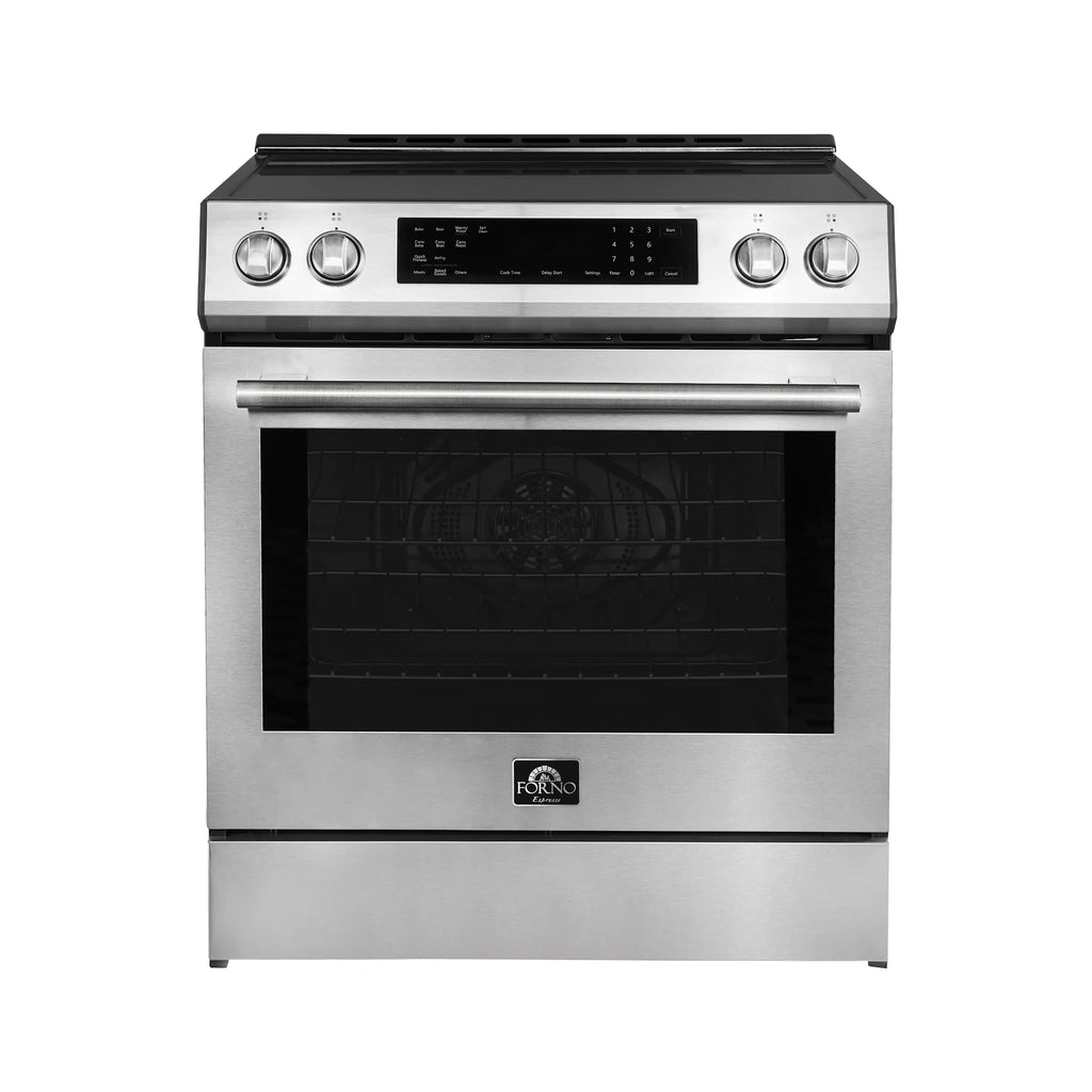Forno 5-Piece Appliance Package - 30-Inch Induction Range, Under Cabinet Range Hood, Refrigerator with Water Dispenser, Dishwasher, and 30-Inch Microwave Oven in Stainless Steel - APW5-905-30-MWO30